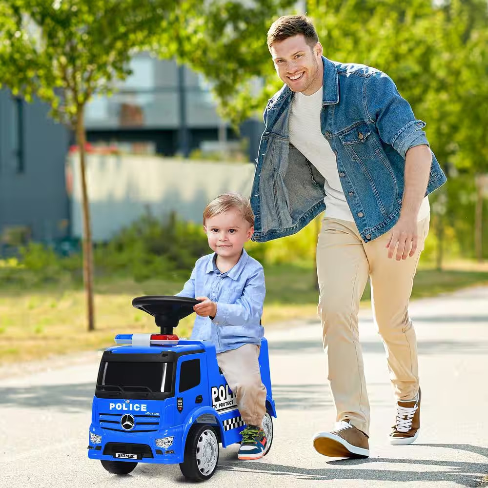 Kids Ride on Police Car 2-In-1 Toddler Push Car with Storage Space Indoor & Outd