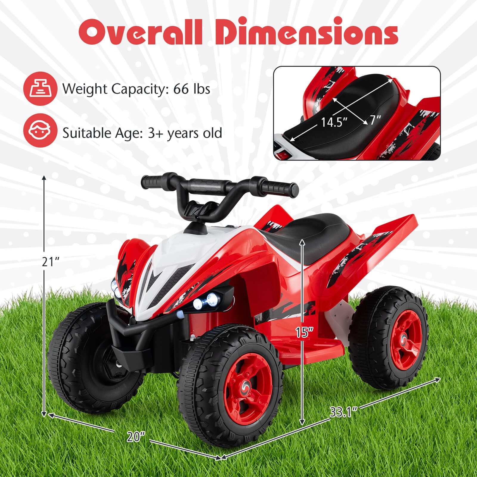 12V Quad 4 Wheeler Ride on Toy w/ Music, Light, USB Port, Wireless Connection