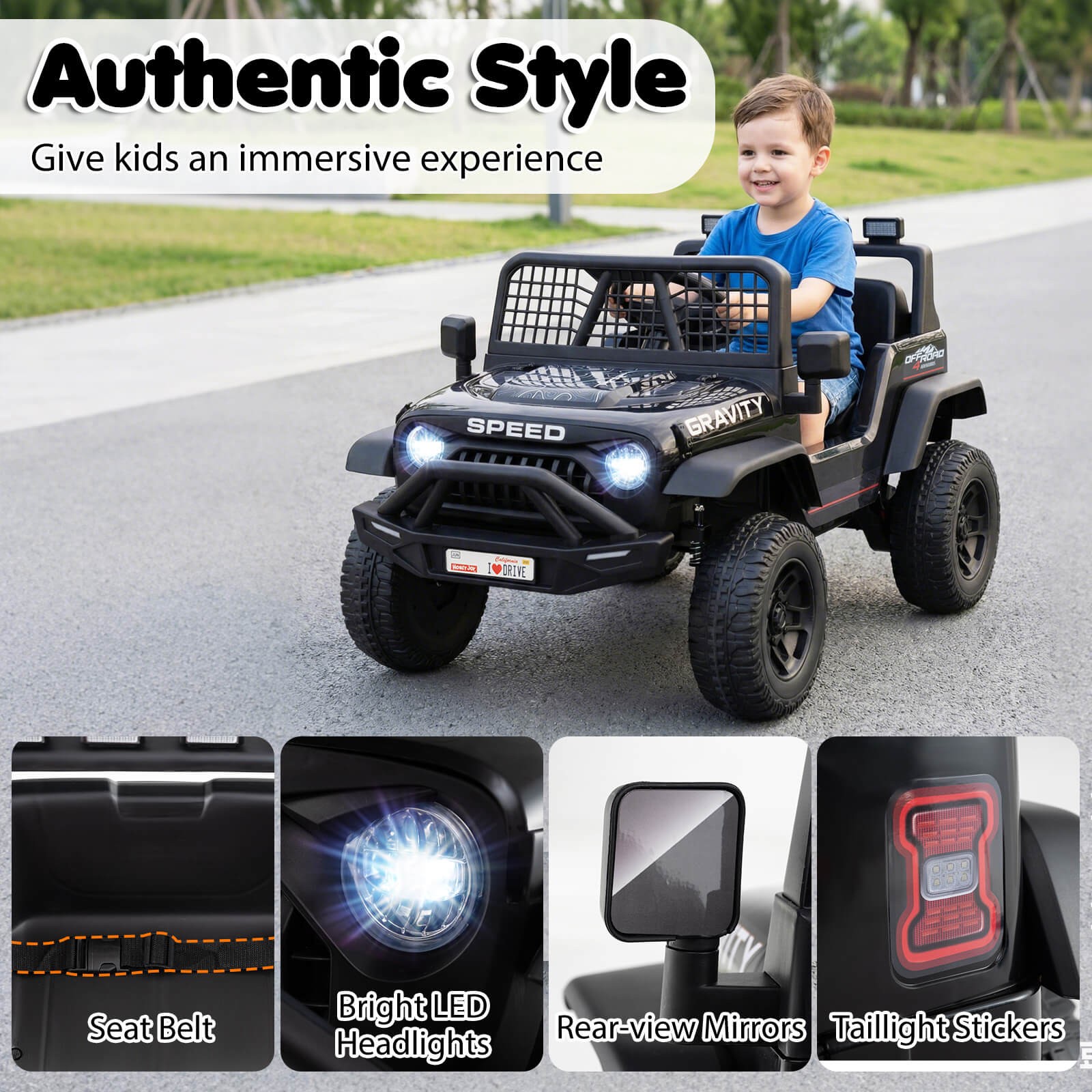 24V Ride On Car w/Remote Control Music LED Headlights Spring Suspension for Kids