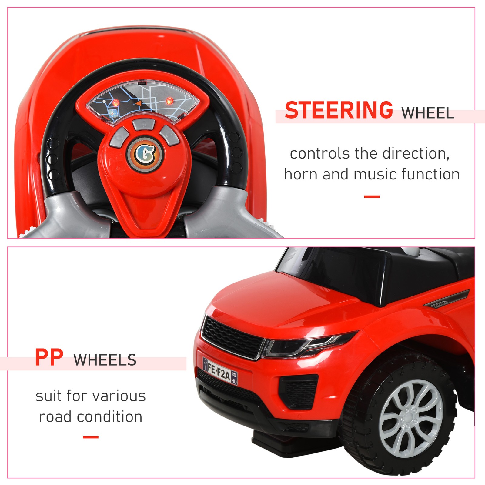 2-in-1 Toddler Push Car with Horn, Music & Lights, Ride On Toy for Ages 1-3