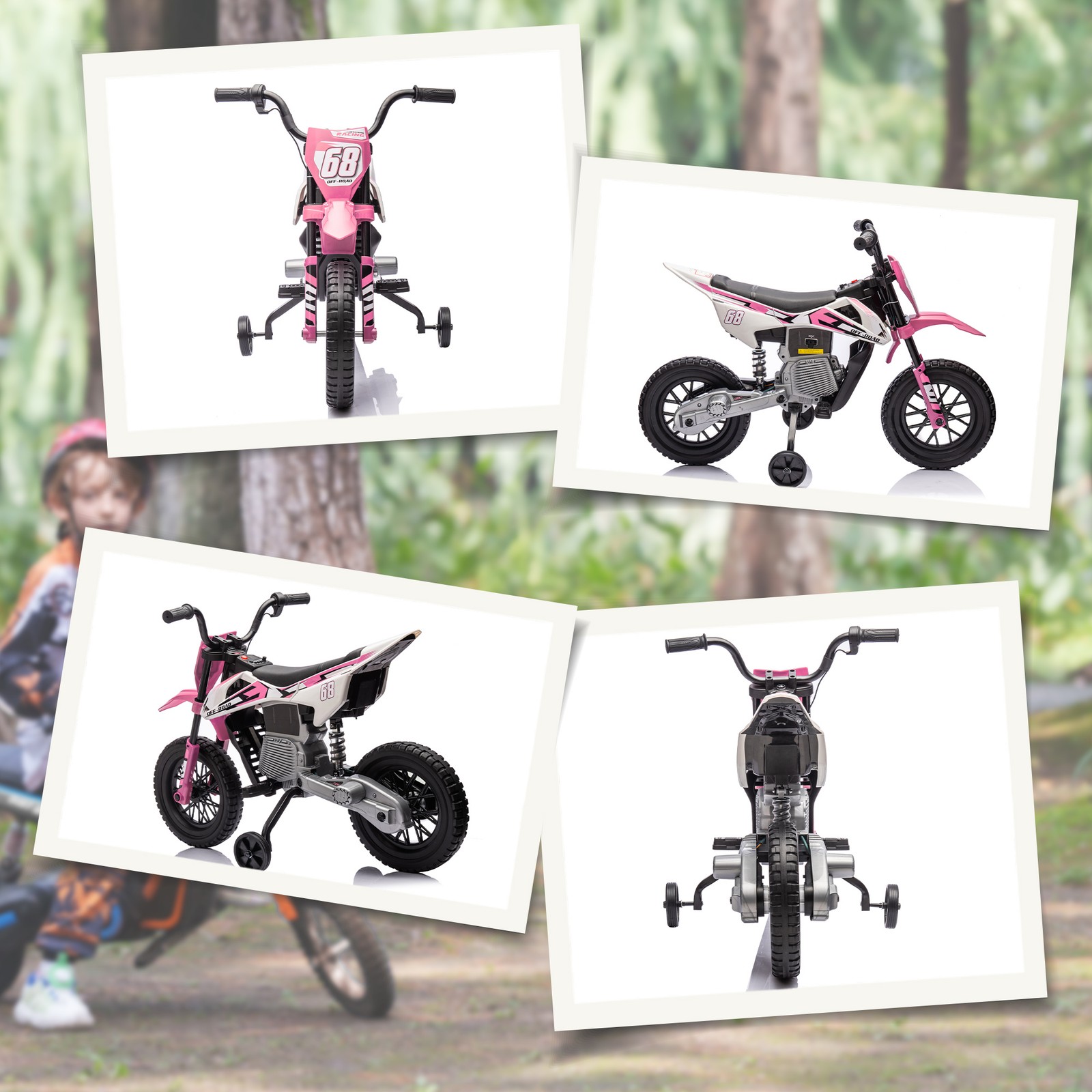 12V Kids Motorcycle W/ Twist Grip Throttle, Rear Suspension, Pink