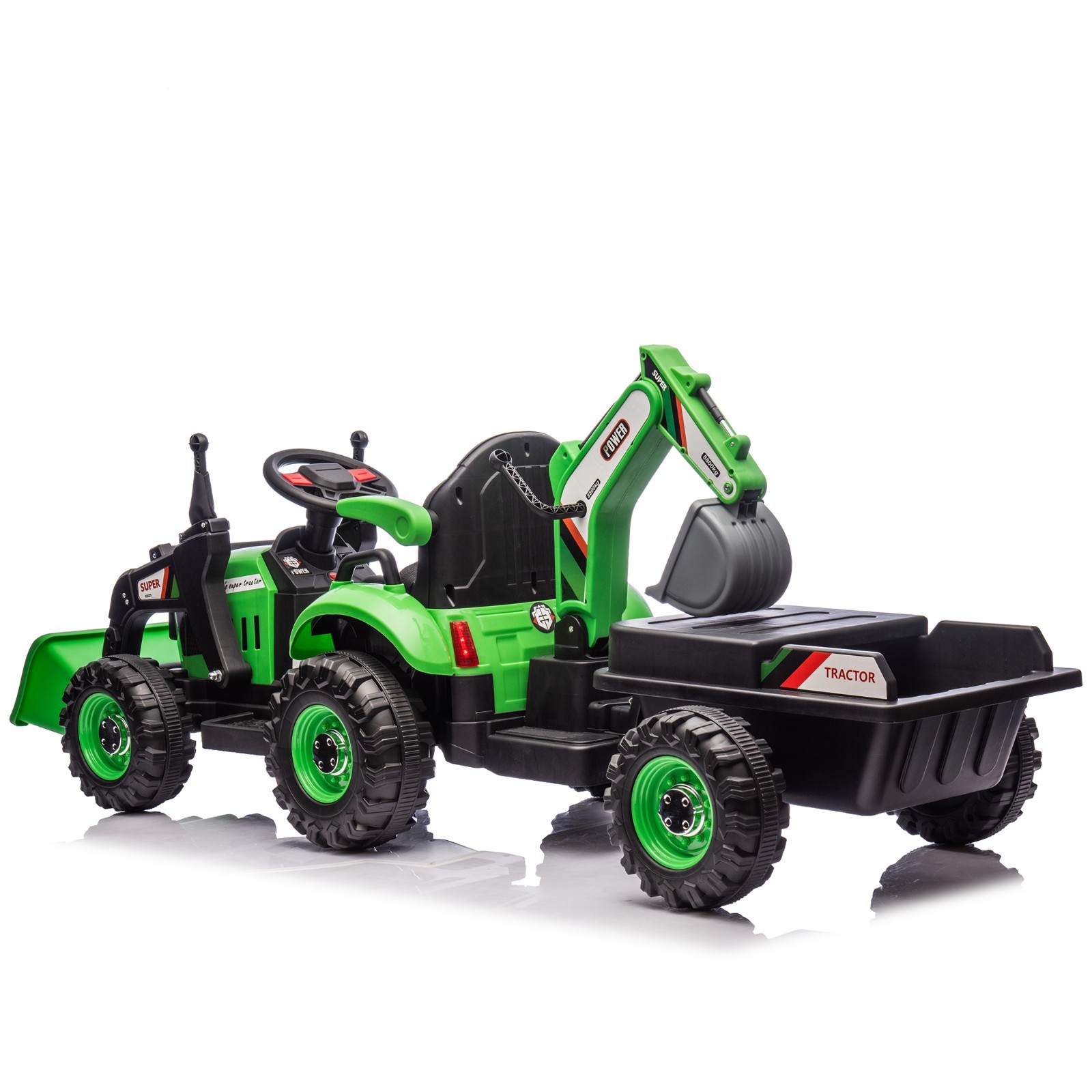 24V Kids Ride on Tractor 4-in-1 Excavator Dump Truck W/Remote 3-Speed Adjustable