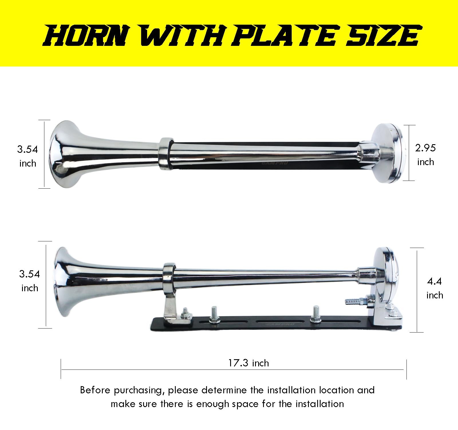 12V 150DB Air Horn with Install Mounting Bracket Kit, 18 Inches Single Trumpe…