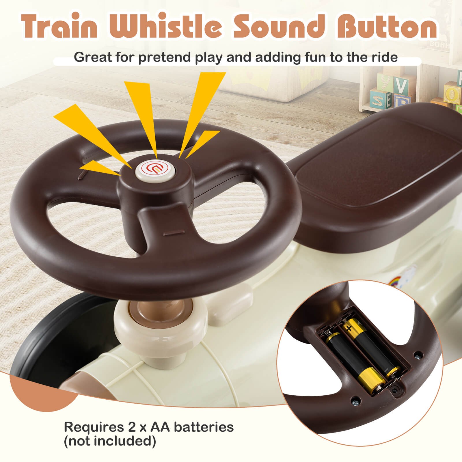 Ride on Push Car w/ Storage Compartment & Train Whistle Sound Button