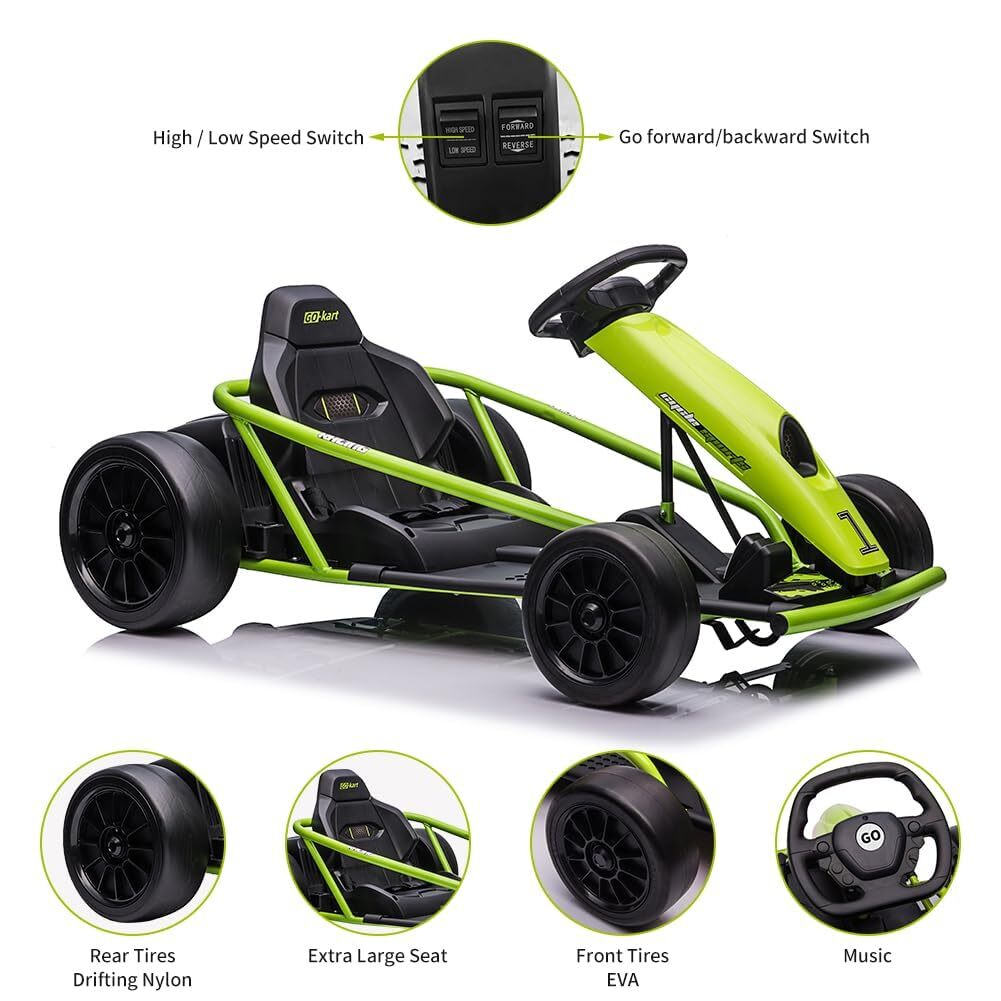 24V Electric Go Kart for Kids 9Ah Battery 8MPH High Speed Drifting Car Ride Toy