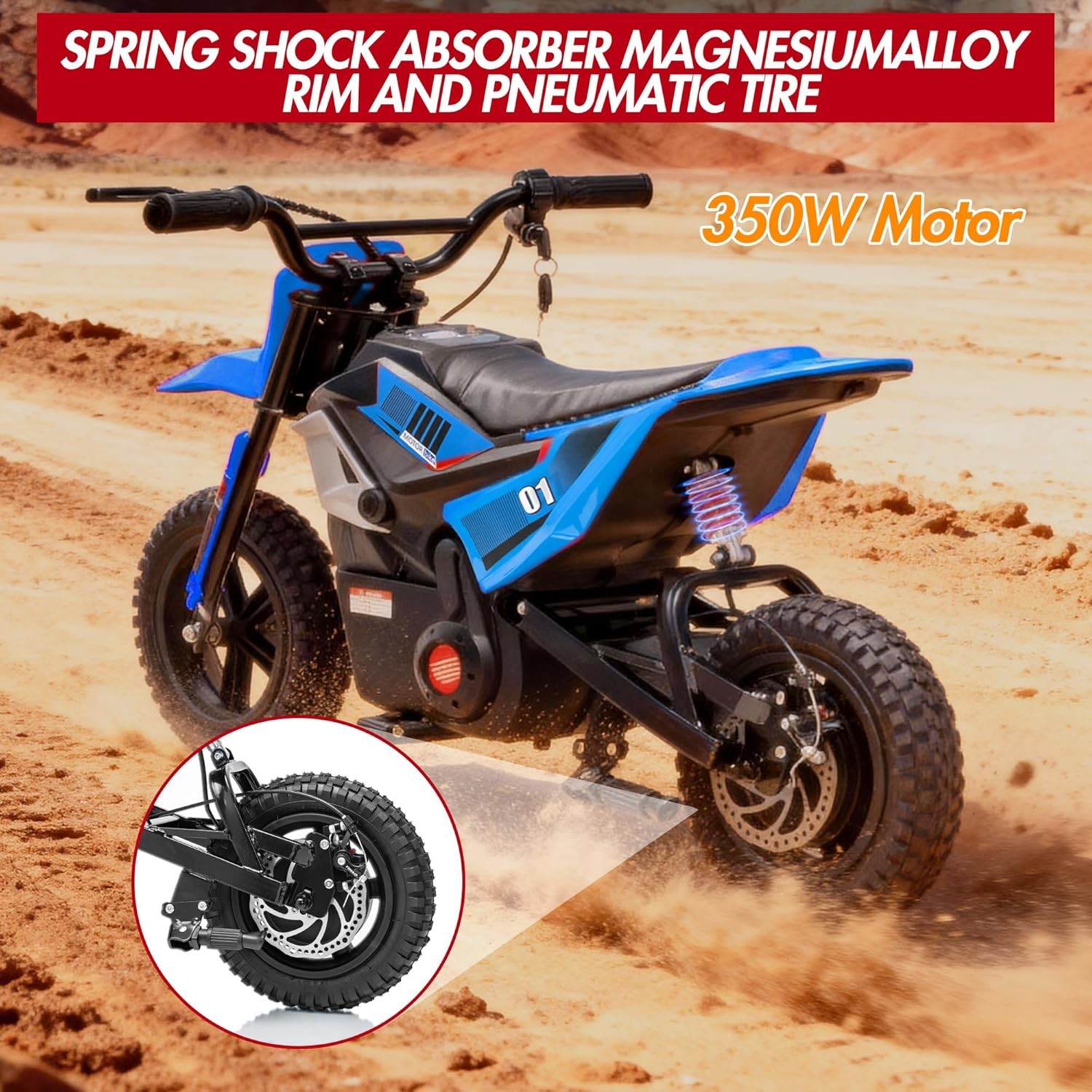 24v Ride on Motorcycle for Kids 350w Mini Dirt Bike 14 MPH Blue