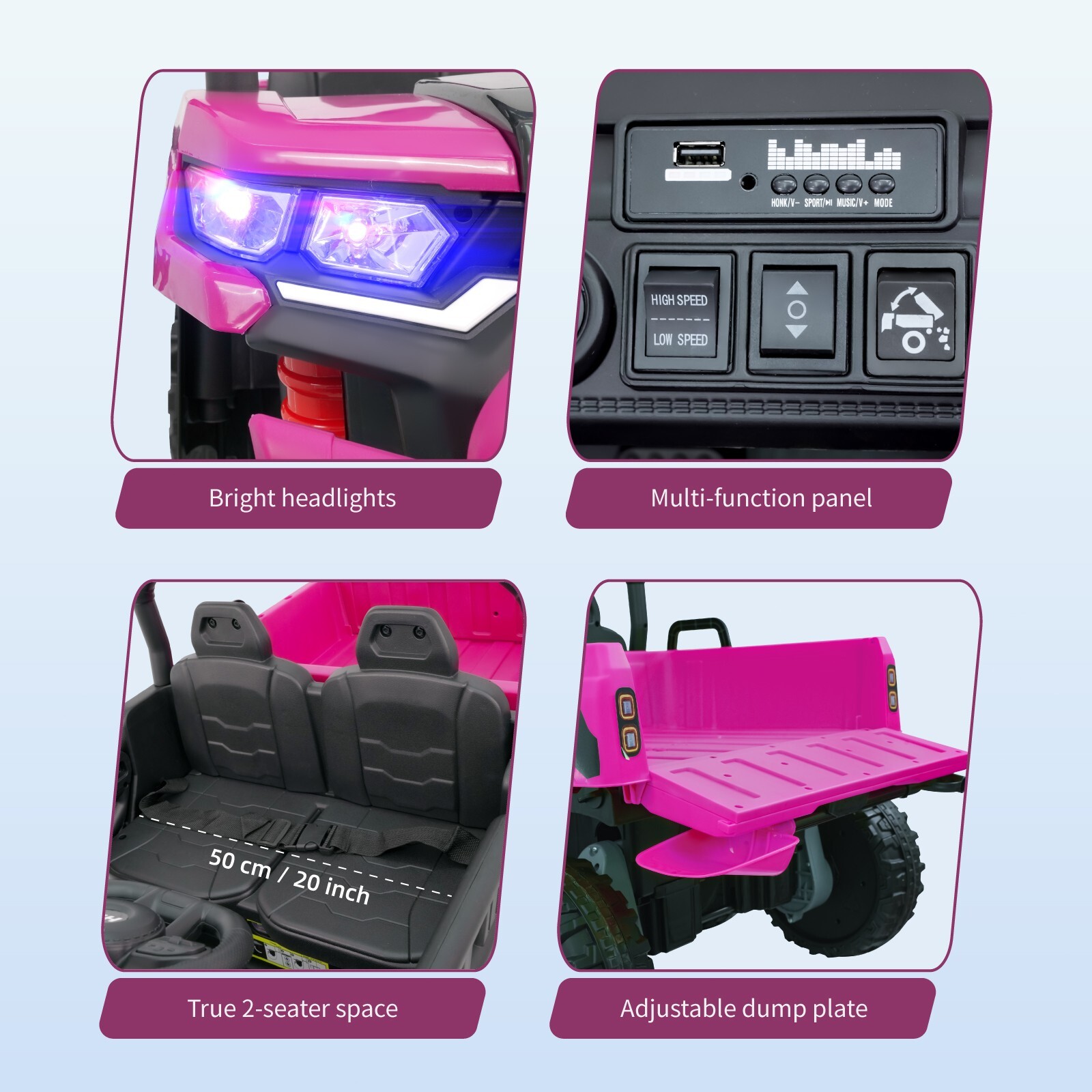 Pink 24V Kids Ride on Toy 2 Seater Electric Truck Power Wheels Car with Remote