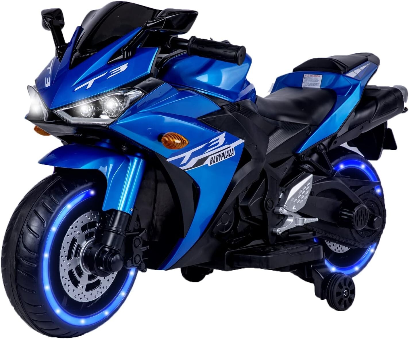 Kids Electric Motorcycle with Trainning Wheels for 3-8 Years Boys Girls,Blue