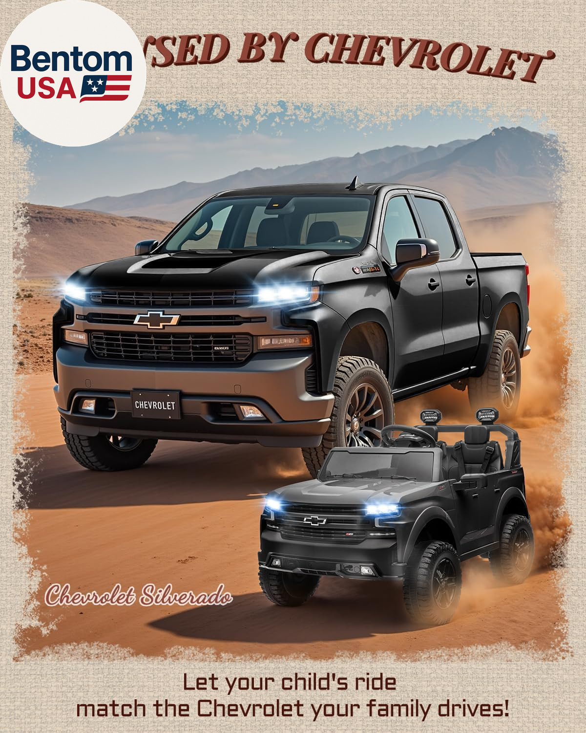 24V Chevrolet Silverado Ride On Truck 2 Seater Kids Electric Car Black