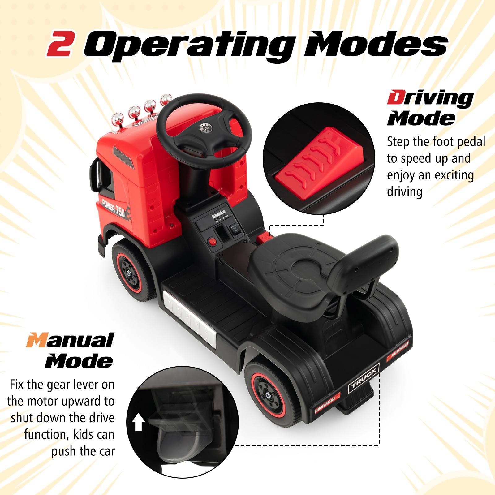 Kids Ride-on Car 6V Toddler Electric Truck LED Lights Music & Horn Sound