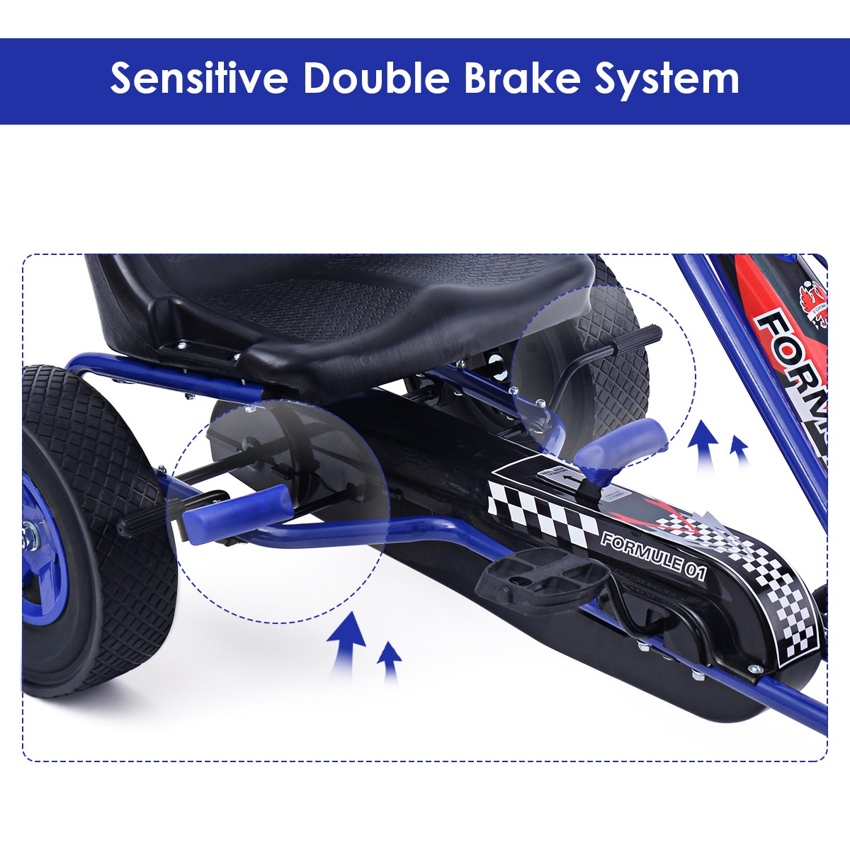Honeyjoy Go Kart 4 Wheel Pedal Powered Kids Ride On Toy w/ Adjustable Seat Blue