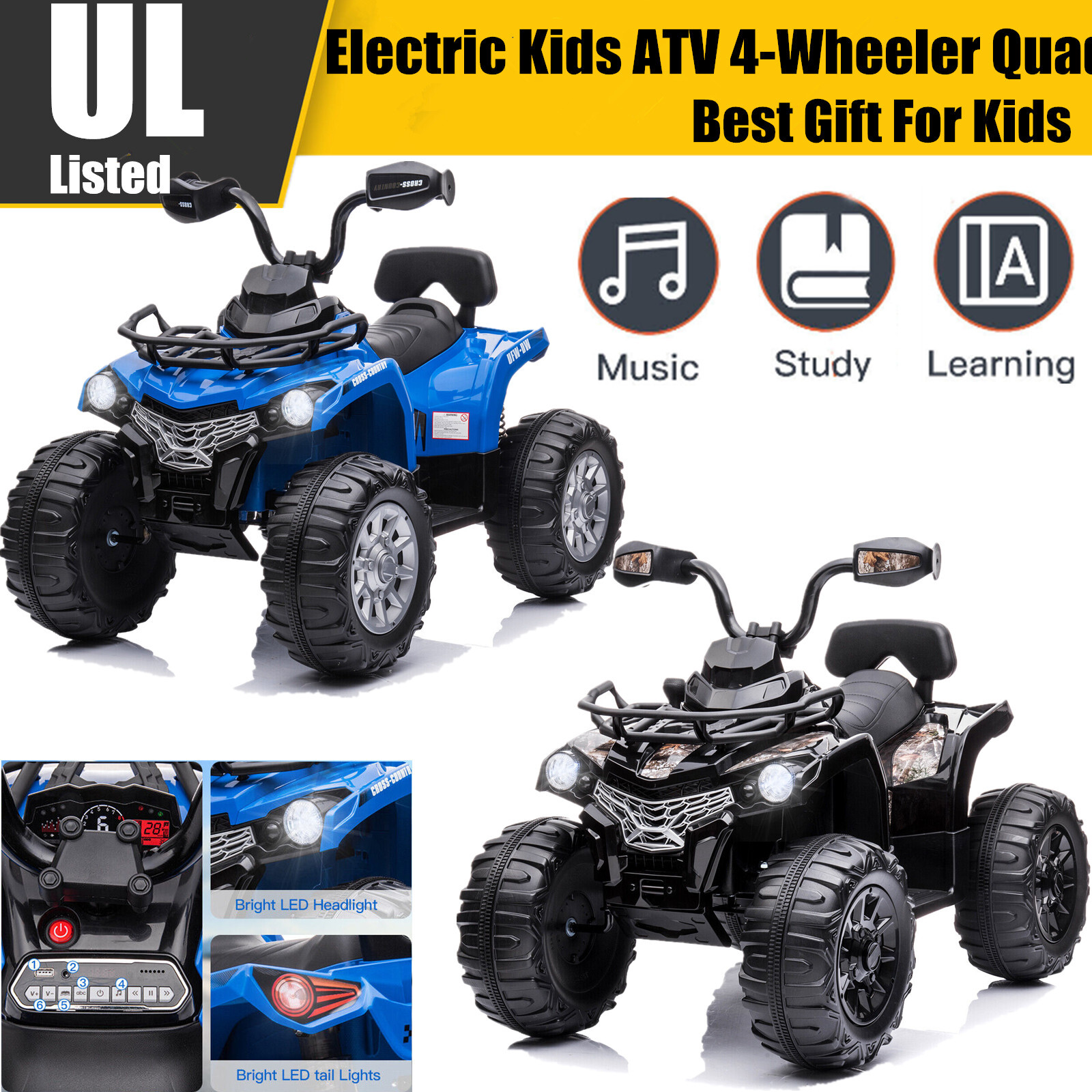 12V Electric ATV Quad Kids Ride-on Car Battery Powered Ride 4-Wheel Motorcycle