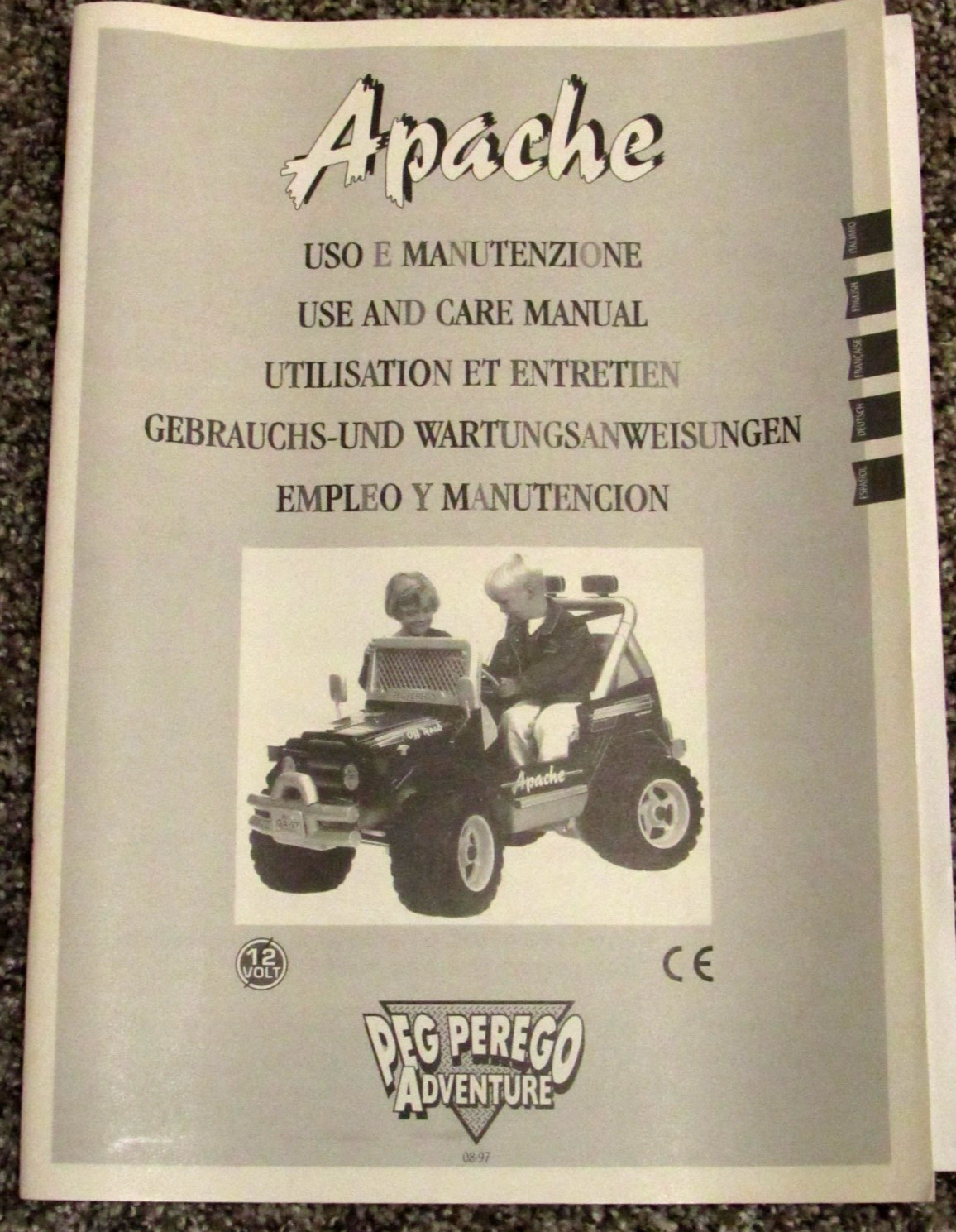 Peg Perego Apache 4 wheel Jeep Use & Care Owners Manual 08/97