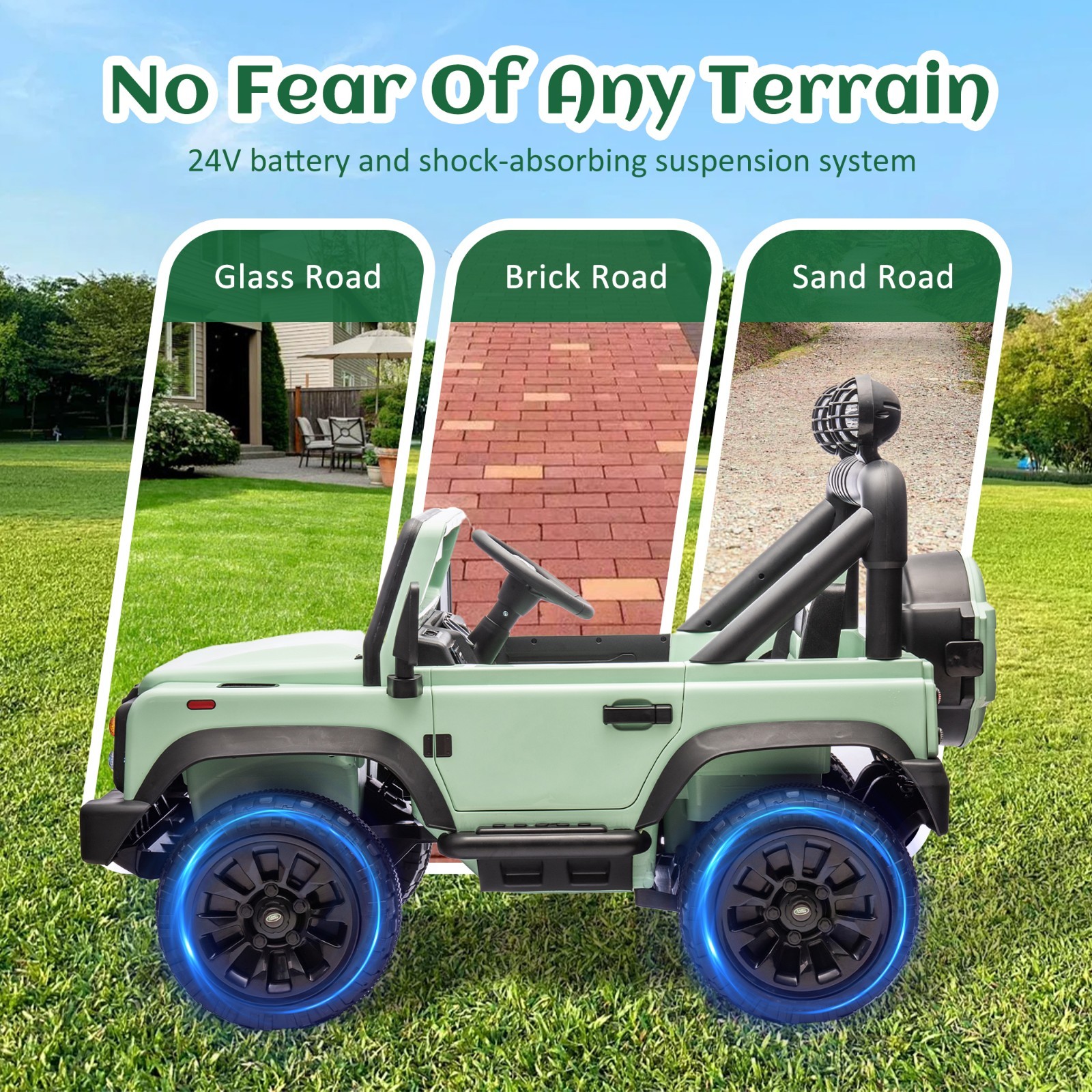 24V Kids Ride On Car Licensed Land Rover Defender w/Remote,ELectric Toys, Green