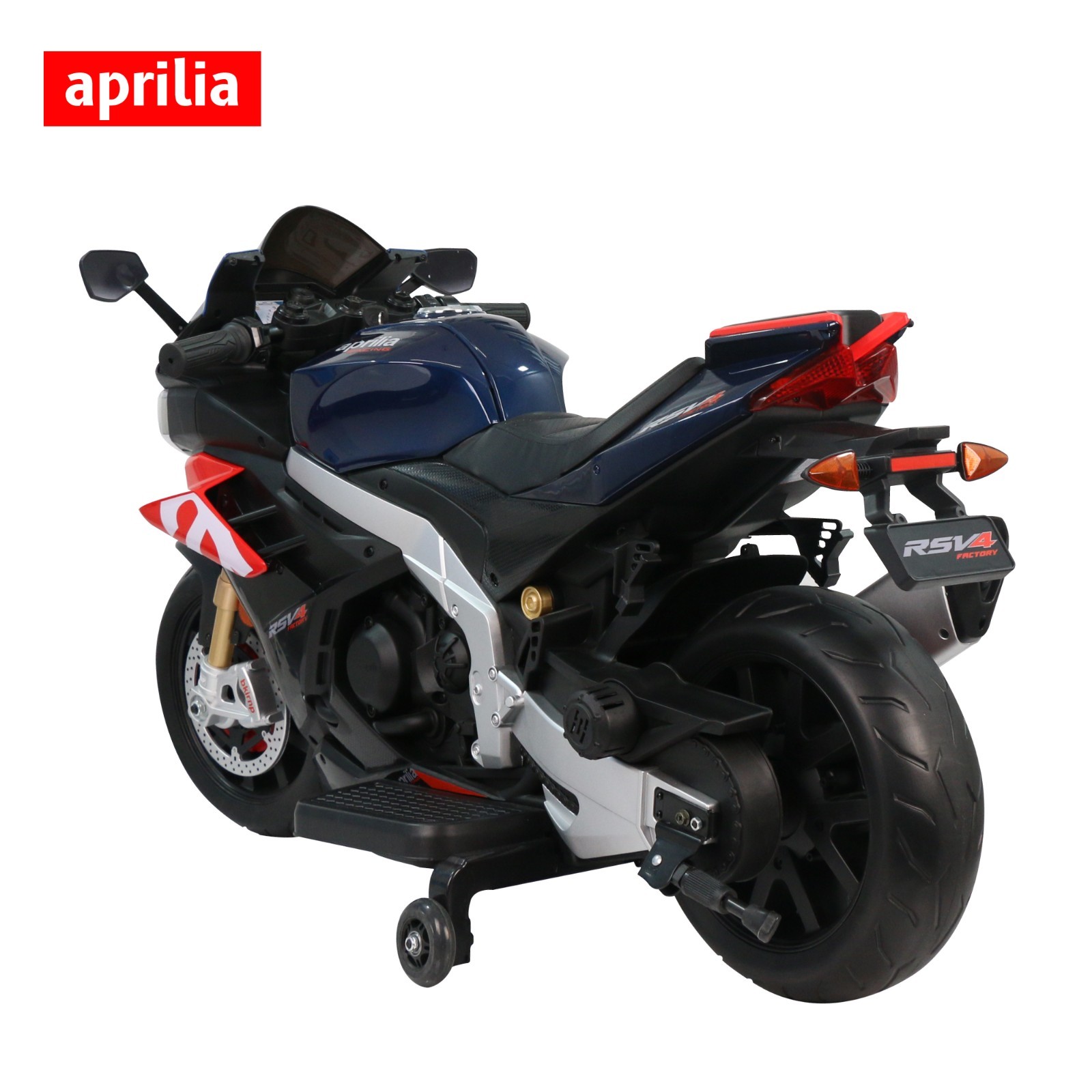 Blue Aprilia 24V Kids Electric Motorcycle 6mph Dirt Bike Ride on Toy w/Bluetooth