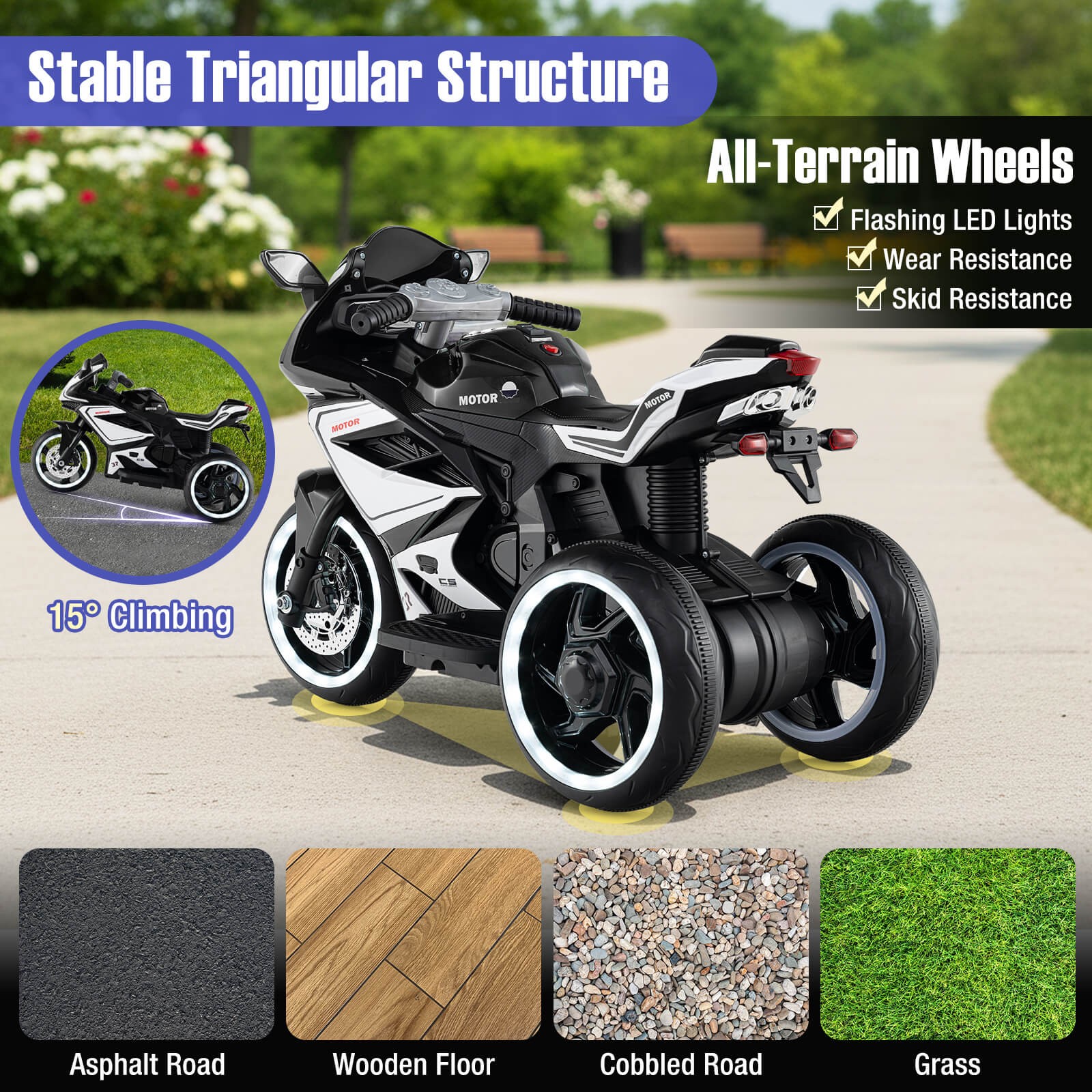 Kids Ride on Motorcycle 6V Battery Powered Mini Electric Motorbike w/ LED Lights
