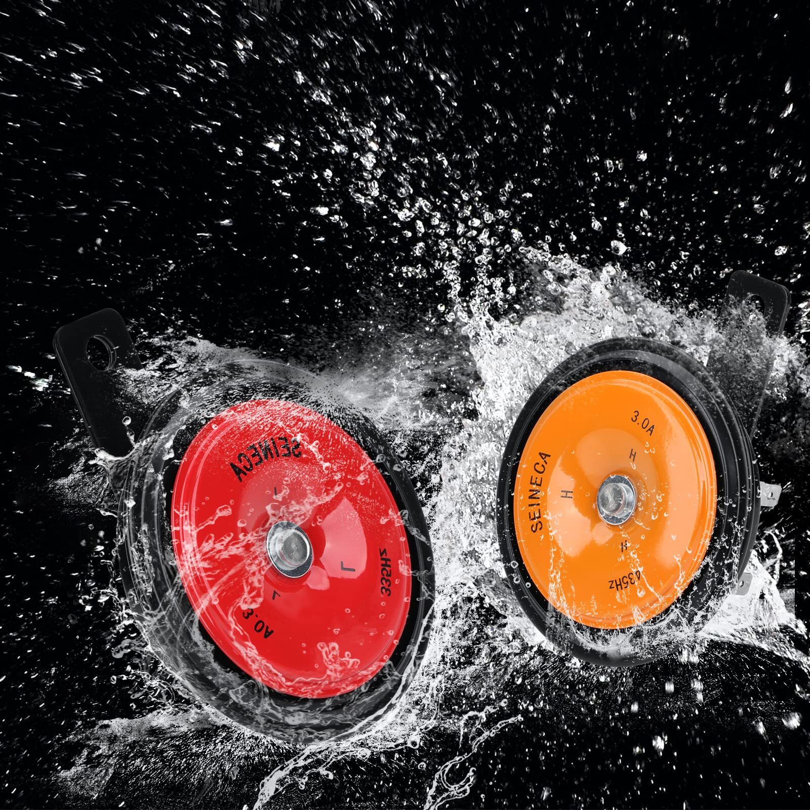 Red & Orange 12V 125db Universal Electric Car Horn Kit Waterproof Round Loud