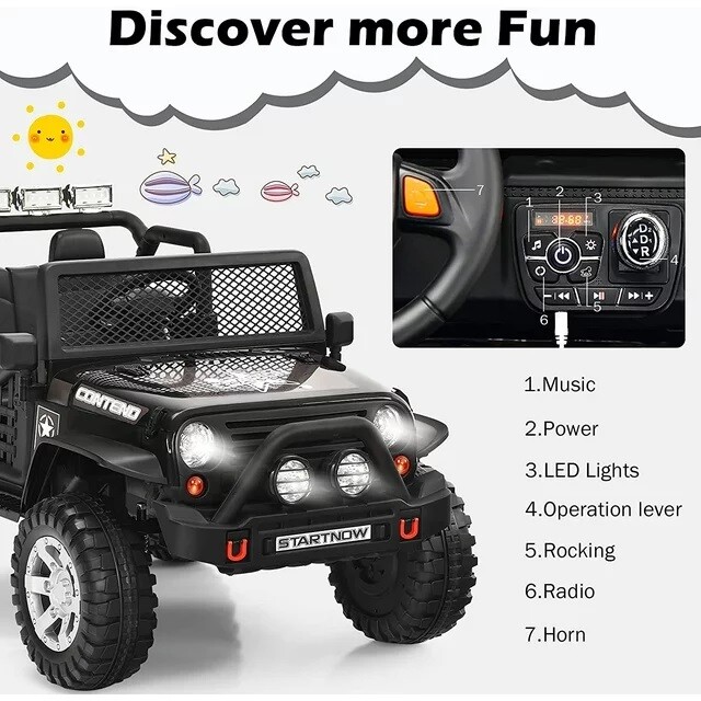 12V Kids Ride on Truck Car Electric Vehicle 2 Seater Jeep MP3 Music LED Lights