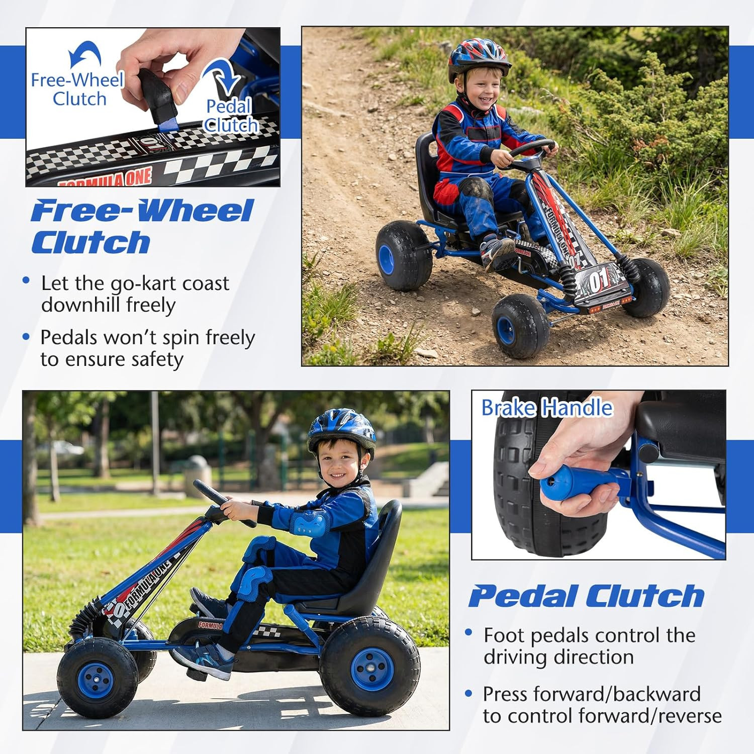 Pedal Go Kart, 4 Wheeler Toddler Racing Ride on Pedal Car Toy, Forward/Backward,