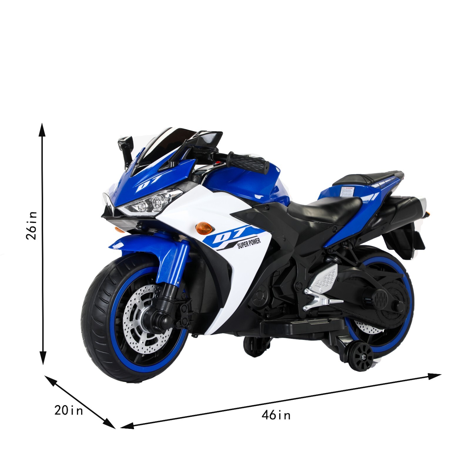 Kids Electric Motorcycle with Trainning Wheels for 3-6 Years Blue