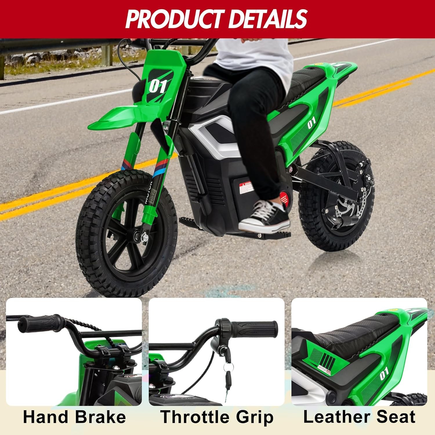 24v Ride on Motorcycle for Kids 350w Mini Dirt Bike 14 MPH Green