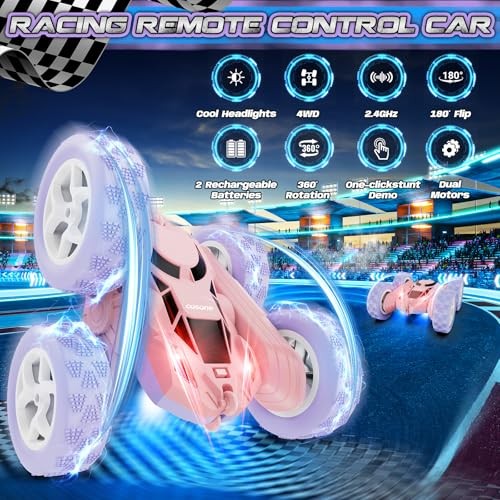 Pink Purple RC Stunt Car for Kids, Remote Control Car with 360° Purple&pink