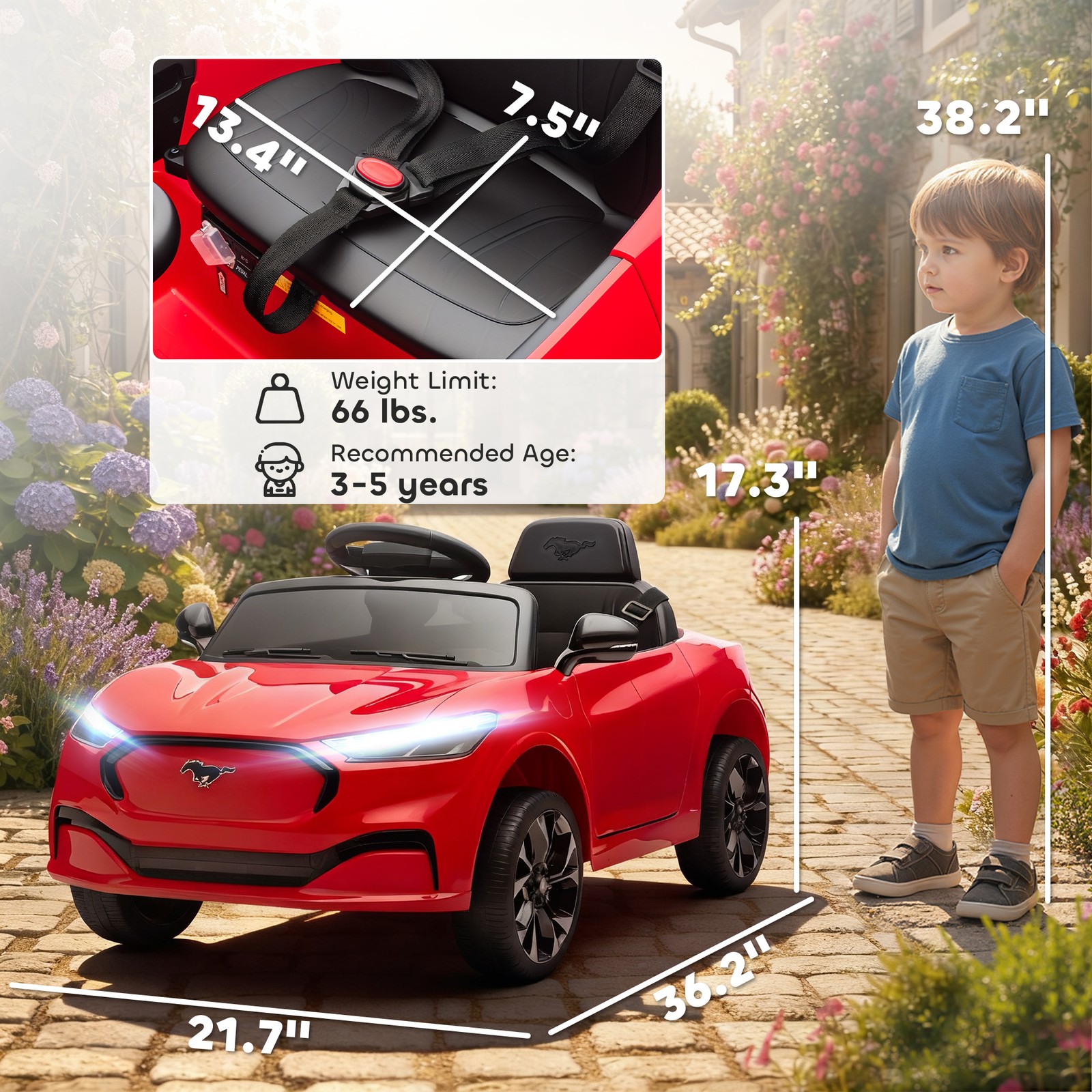 Qaba 12V Kids Ride On Car, Licensed Ford Mustang Mach-E Electric Car, Red