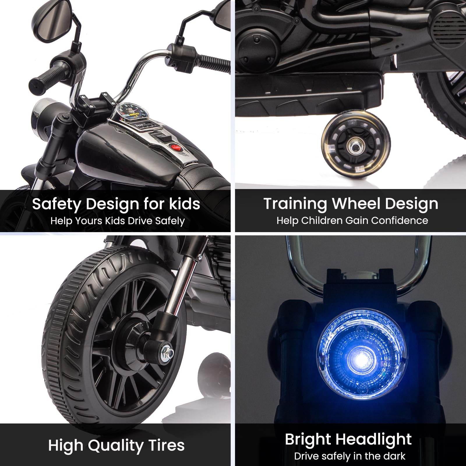 Kids Motorcycle,12V Electric Motorcycle,Ride On Motorcycle w/Training Wheels