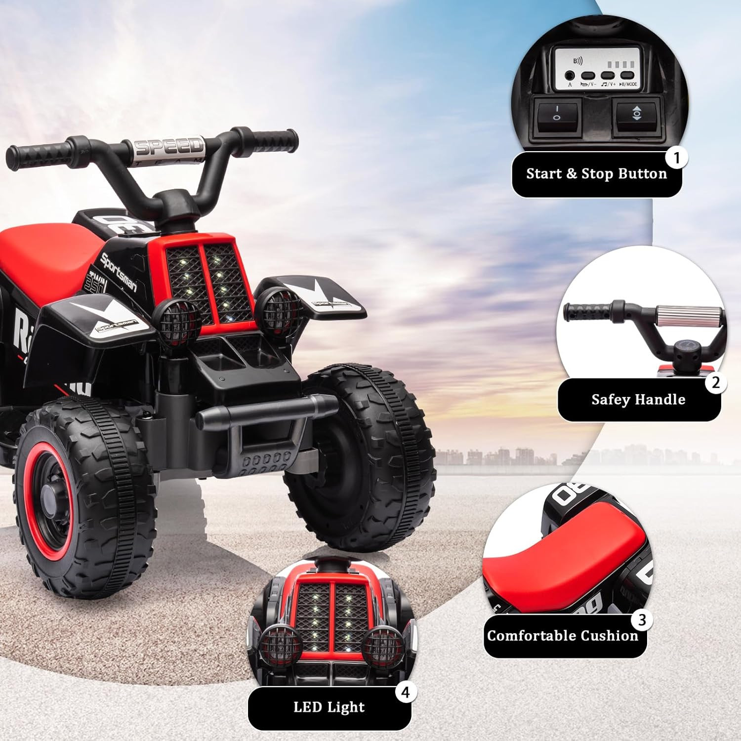 Electric Ride on ATV for Kids, 6V 4.5AH Long-Lasting Battery, Positive Energy Ch