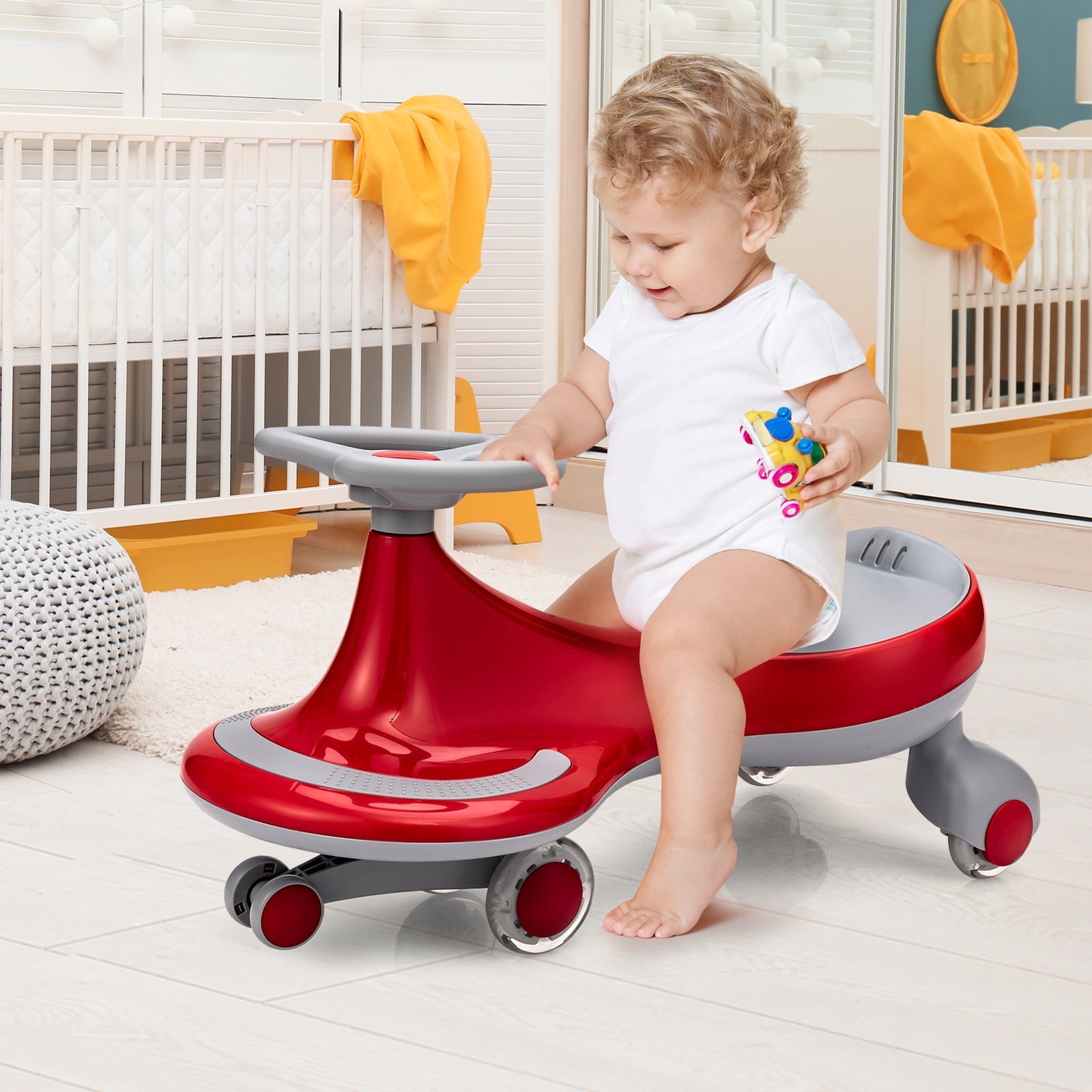 Wiggle Car Ride-On Toy with Flashing Wheels for Kids – Red