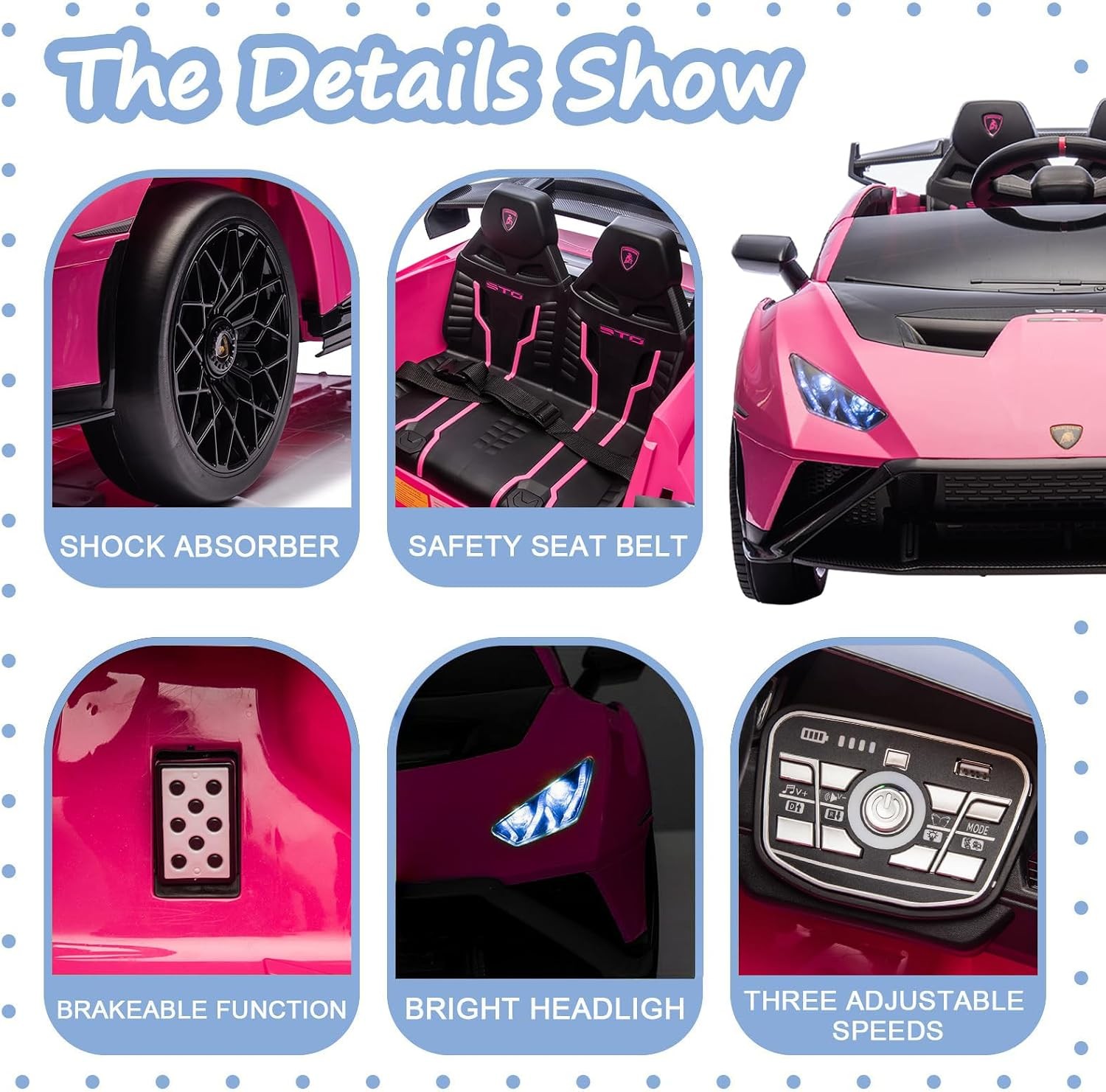 24V Licensed Lamborghini Kids Ride on Drift Car 1.86-5.59 MPH 360° Spin, Pink
