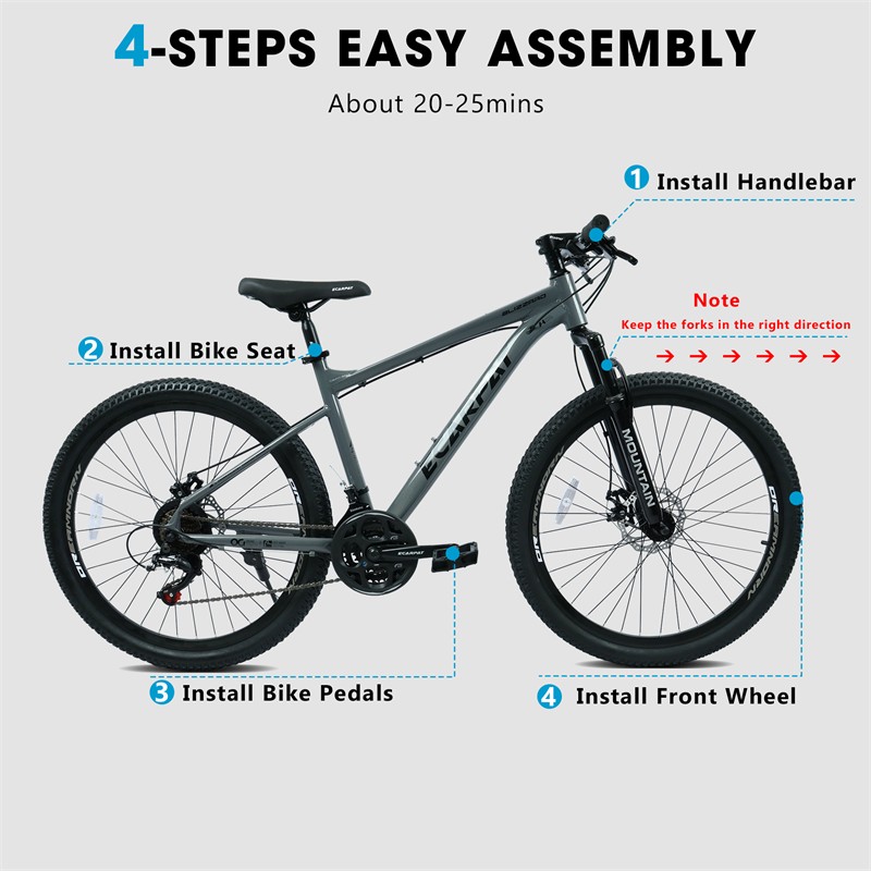 26in Mountain Bike w/ Disc Brakes 21-Speed Bicycle for Trail Riding & Touring