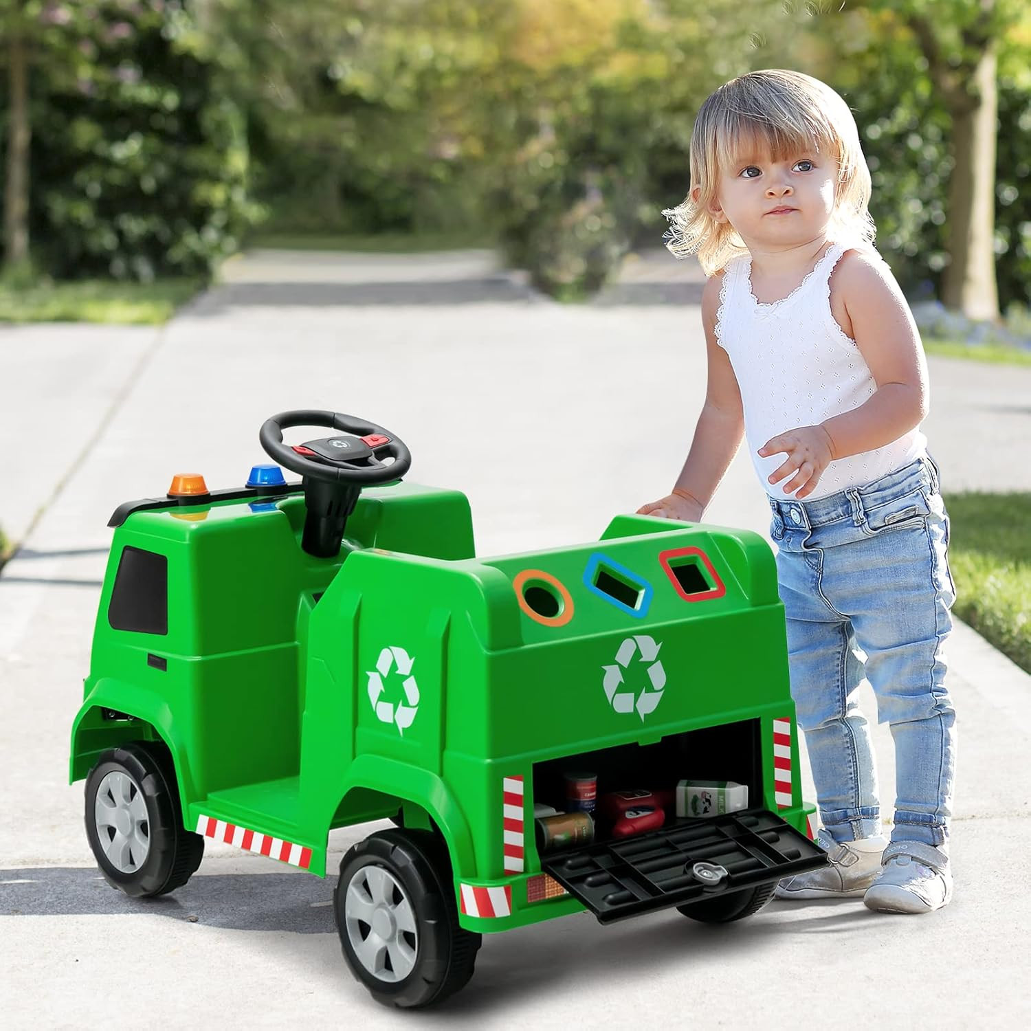 Ride on Car, Recycling Garbage Truck Electric Vehicle with Music, Horn, Warning