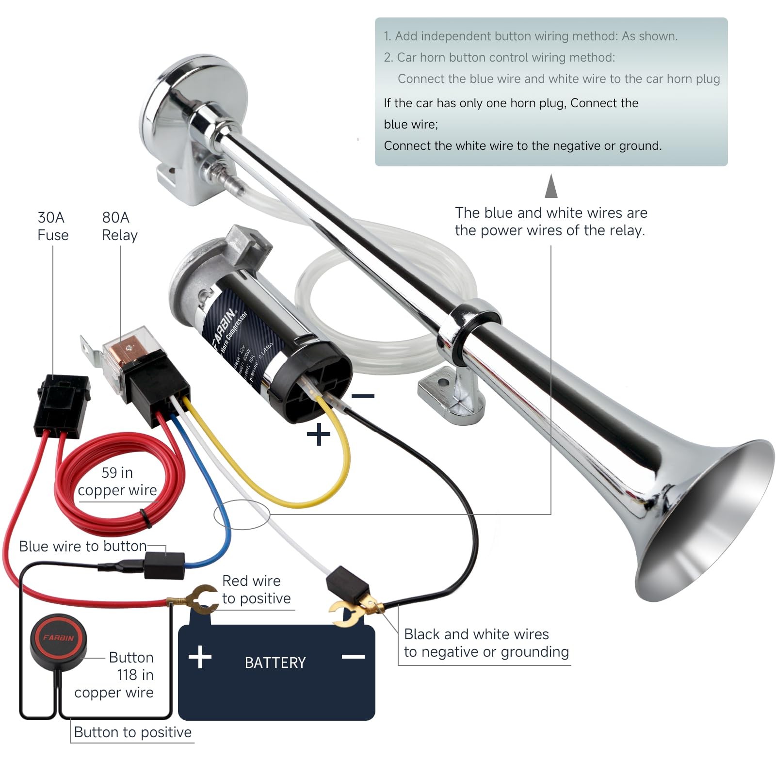 12V Air Horn Kit 150db Chrome Zinc Horn for Trucks & Vehicles with Switch