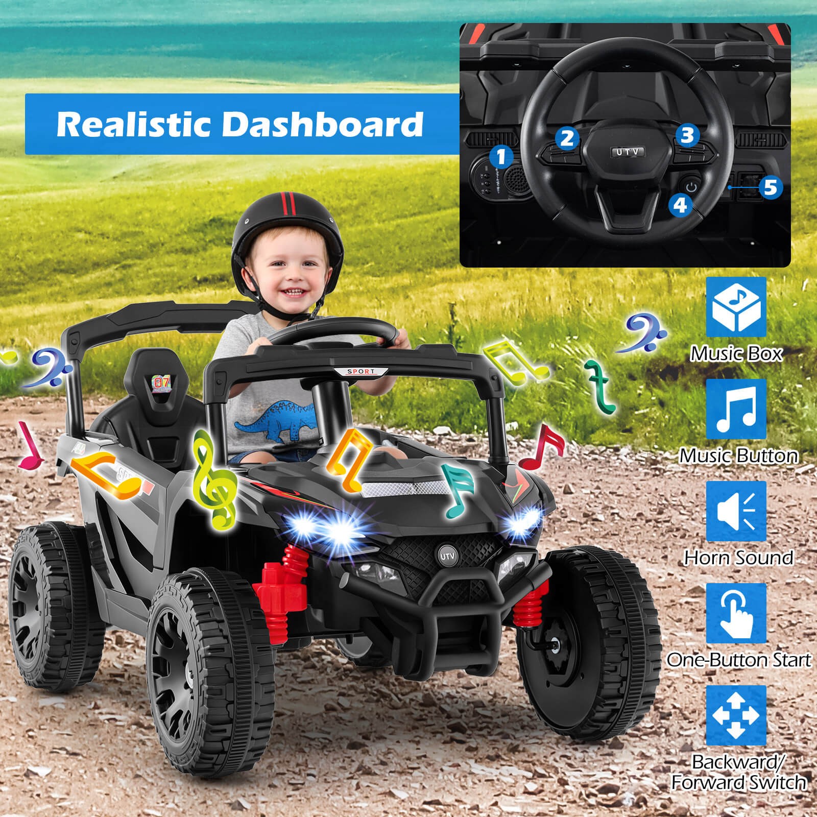 12V Kids Ride On Car Battery Powered Electric Remote Control LED Lights Music