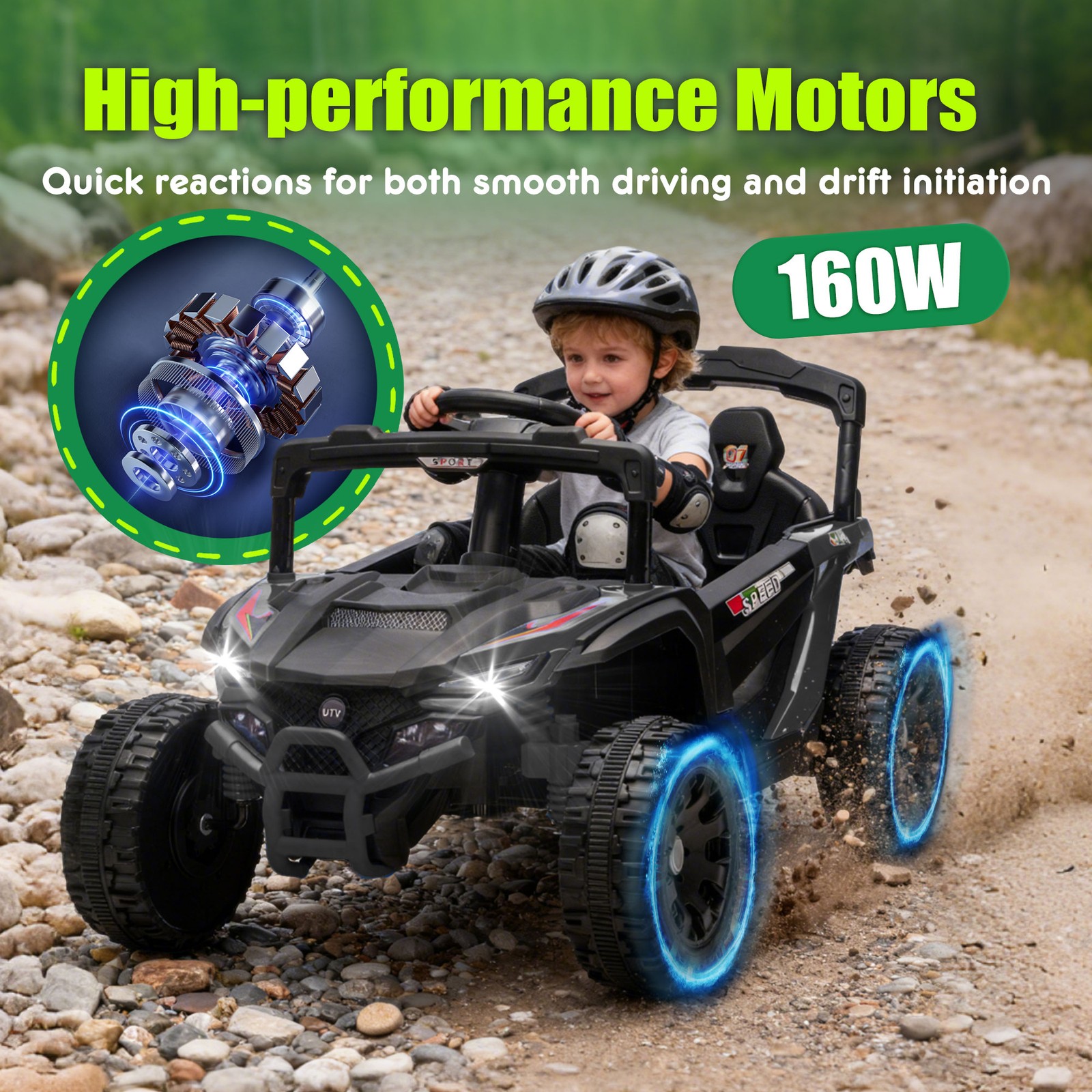 24V Kids UTV, 2.4G Remote, 80W×2, Suspension, Anti-Collision Bar, Bluetooth,3-5Y