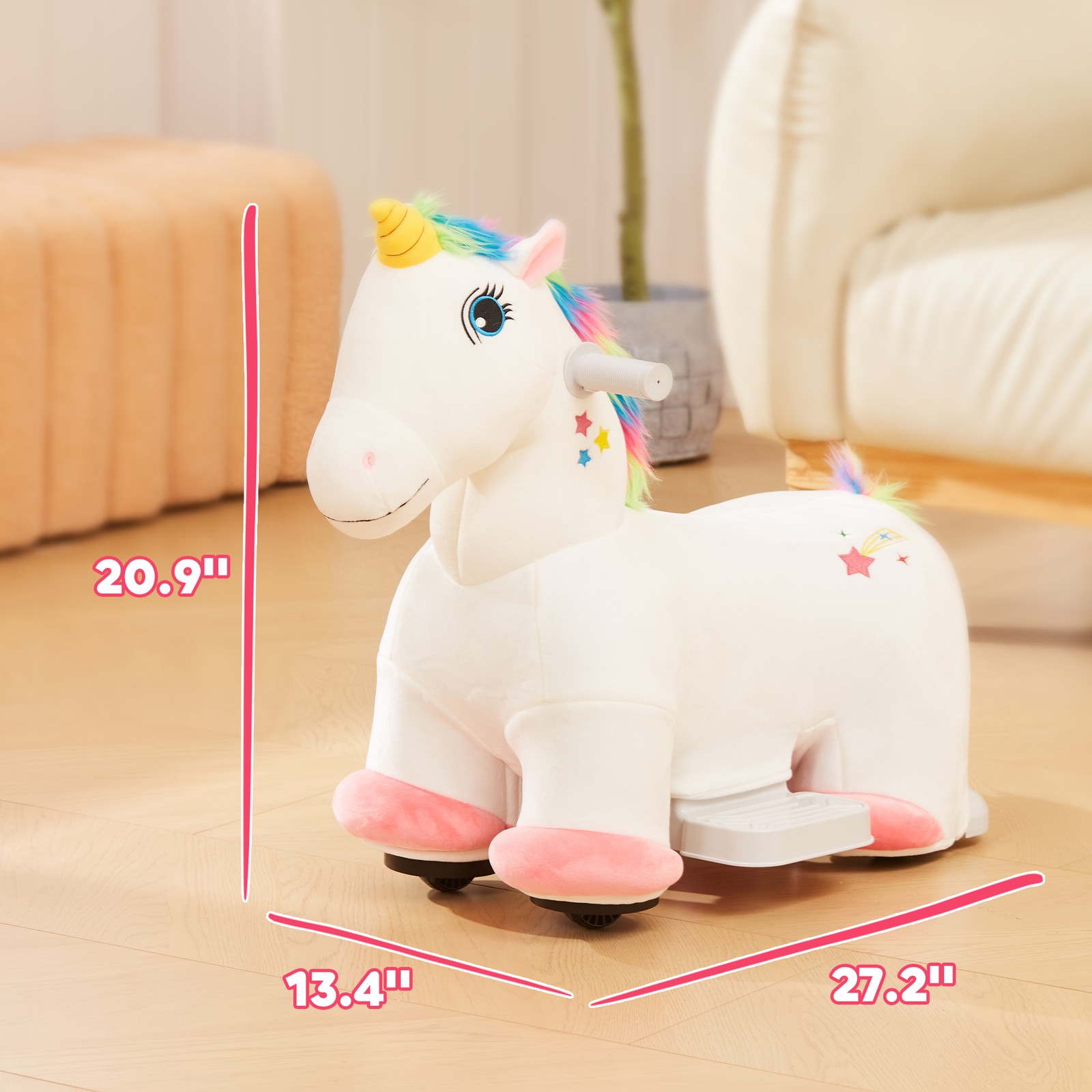 6V Kids Electric Ride on Unicorn w/ Music Forward, White