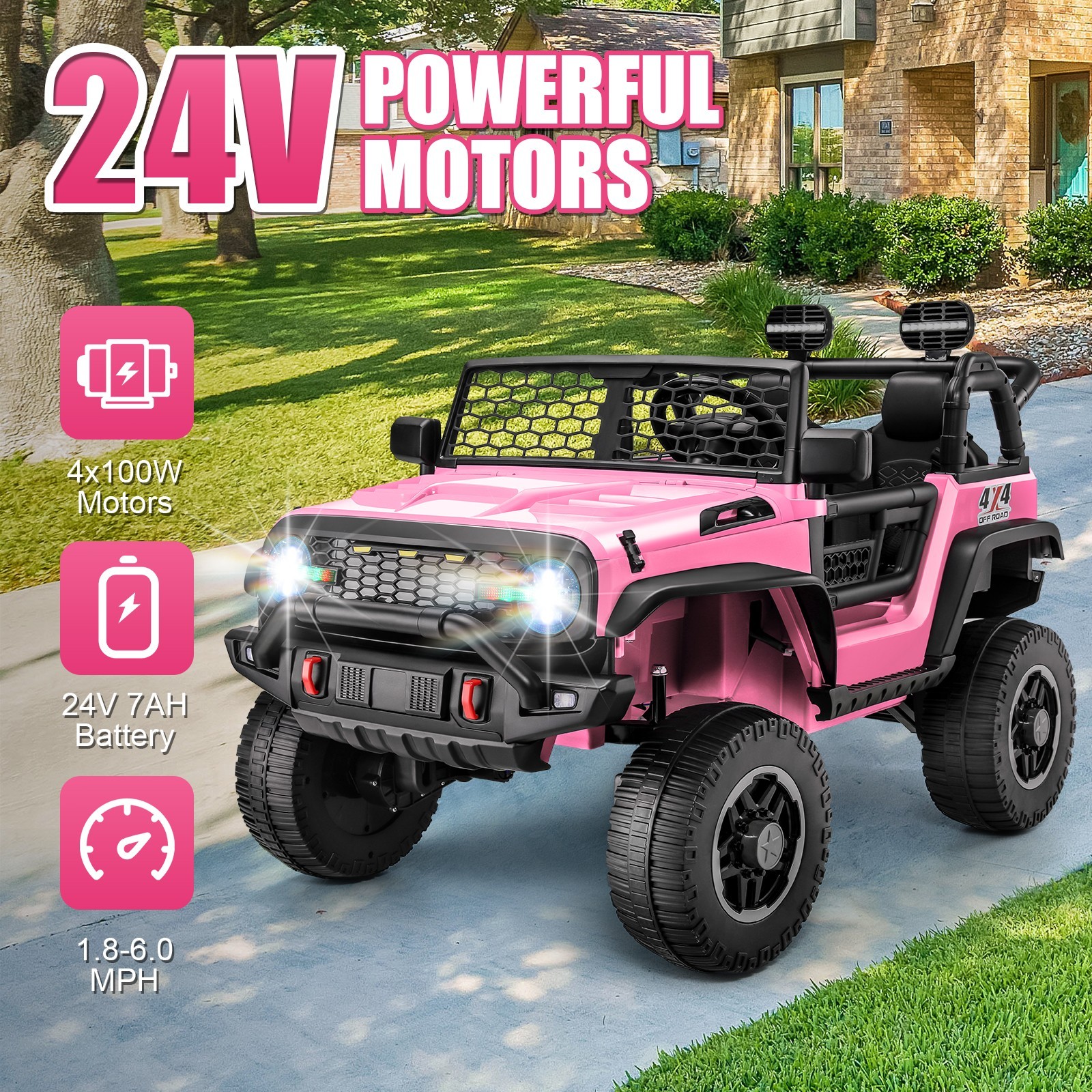 24V 2 Seater Kids Ride On Car with Remote Control 20″ Spacious Seat Kids Gift