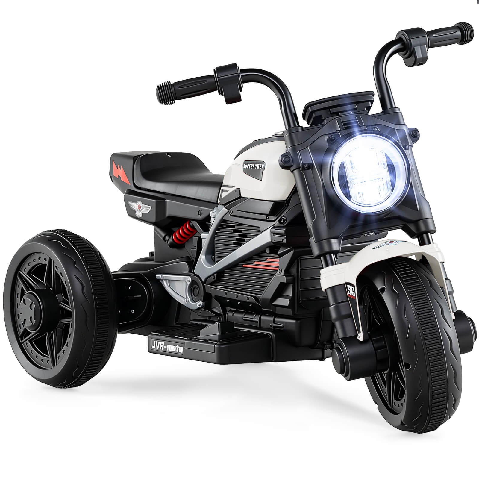 6V Kids Motorcycle w/Song,Story,LED Headlights,Accelerator Pedal&3 Wheels,White