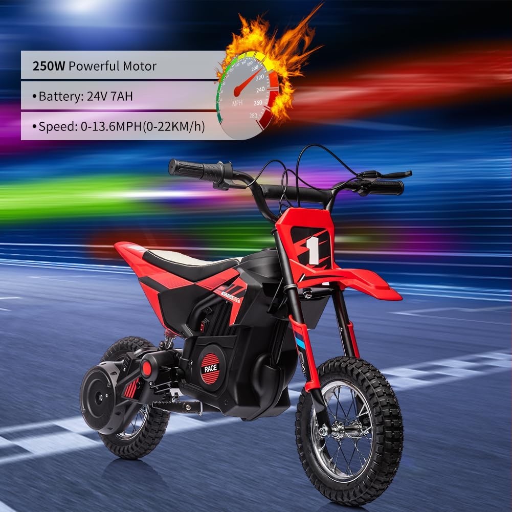 24V Kid Ride on Electric Off-Road Motorcycle 250W Fast Speed Dirt Bike Motocross