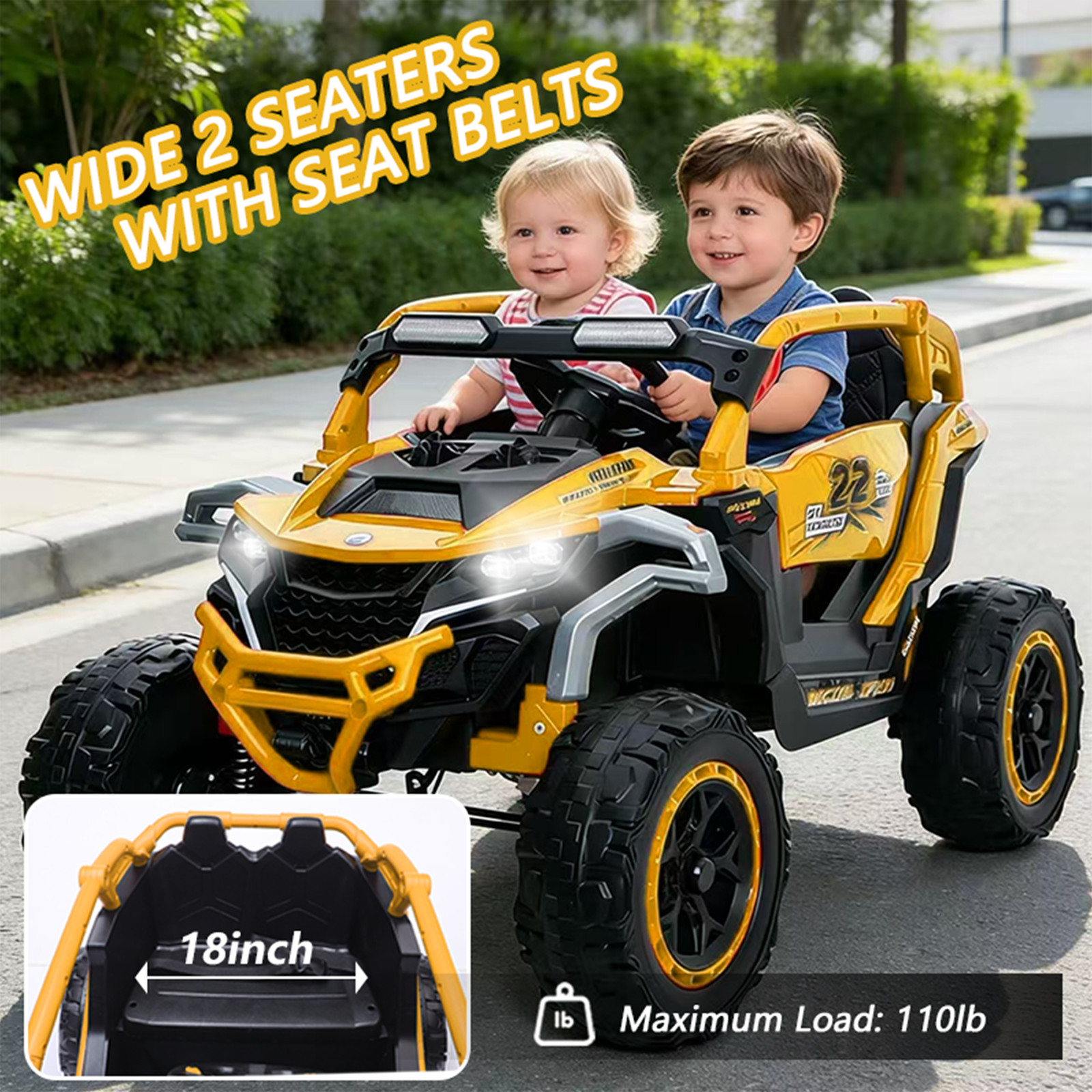 12V Ride on Models Truck Car Kids Electric 2 Seater UTV For 3-6 Years Old Yellow