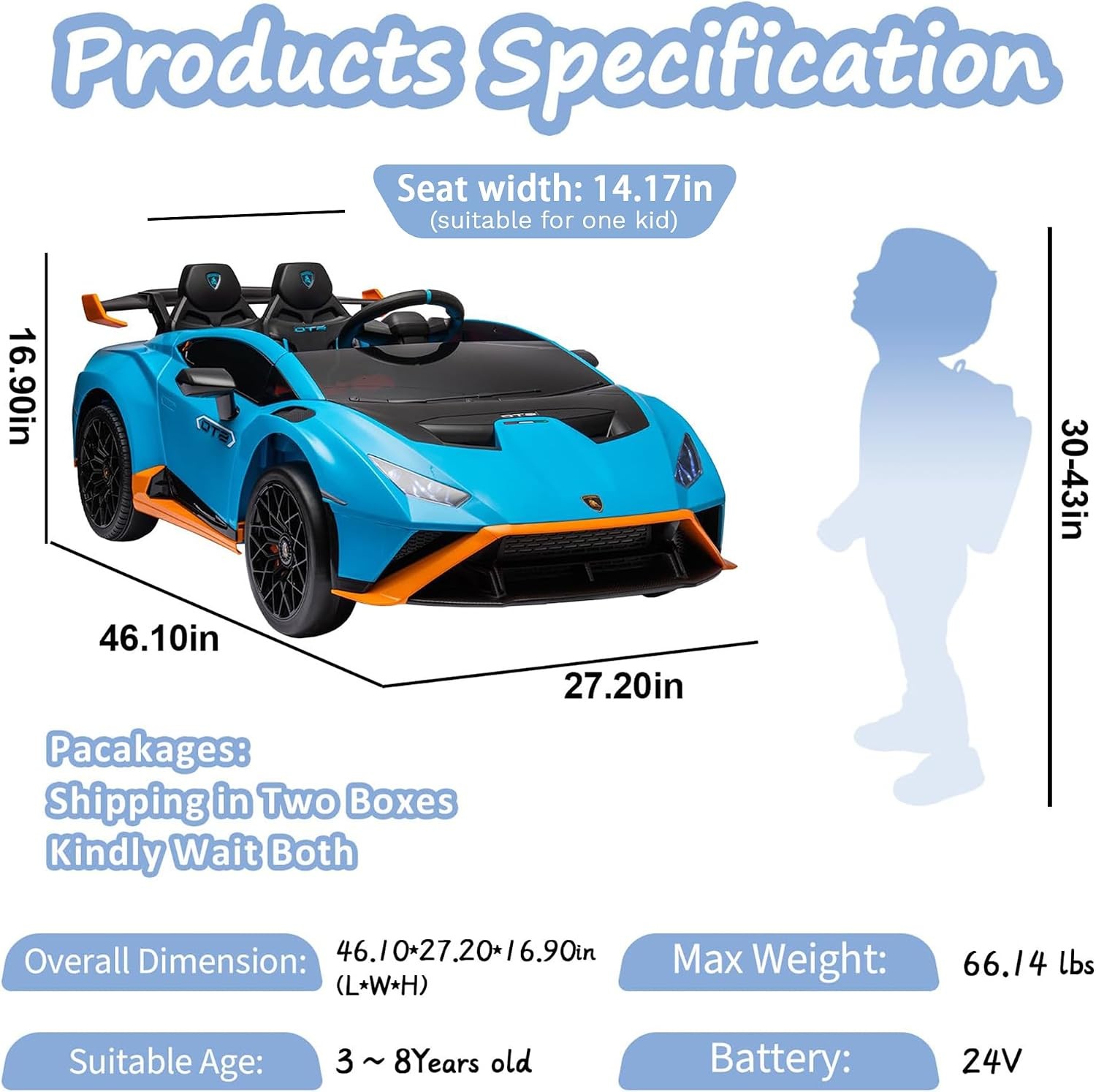 Licensed Lamborghini Kids Ride on Drift Car 24V Battery Powered 360° Spin, Blue