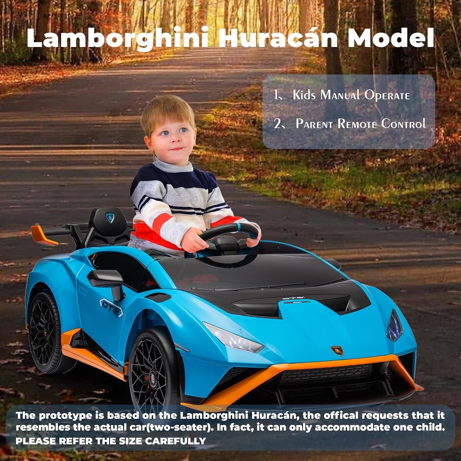 Licensed Lamborghini Kids Ride on Drift Car 24V Battery Powered 360° Spin, Blue