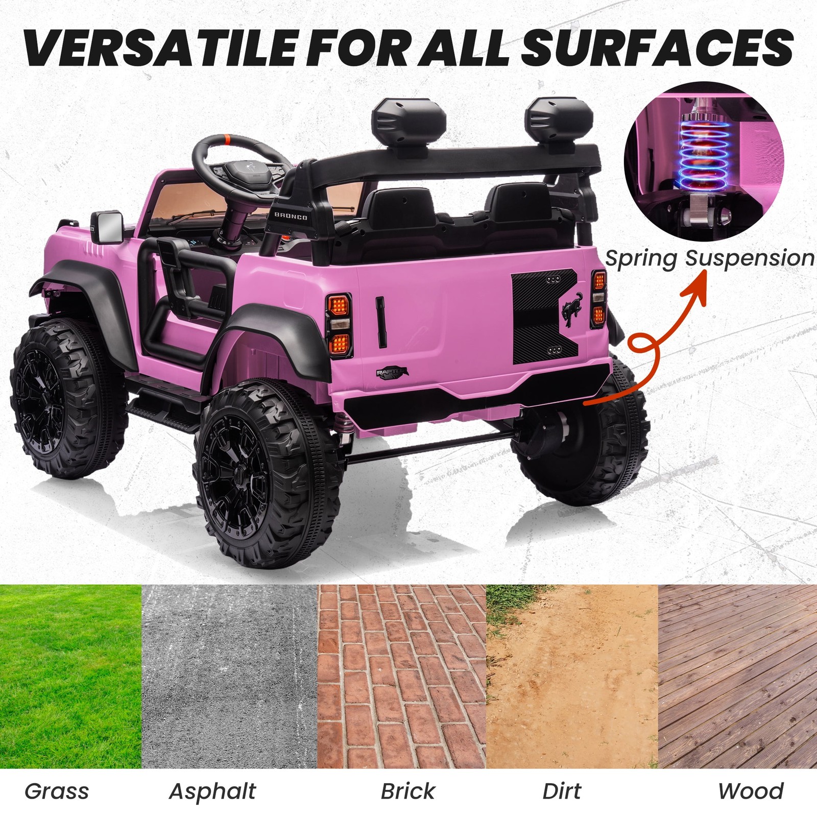 Licensed Ford Bronco Raptor 24V Ride-On Car with Remote, Bluetooth, Pink