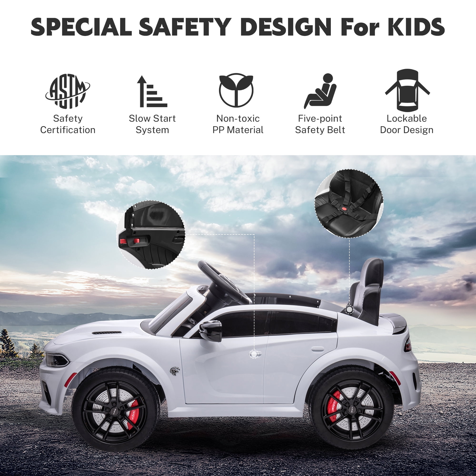Dodge Charger SRT Hellcat 12v Powered Ride on Toy Kids Remote Control MP3 LED