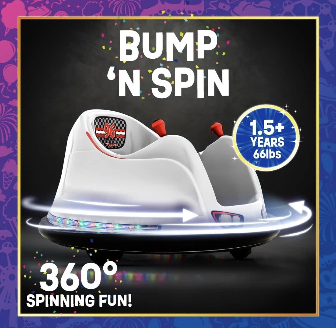 Flybar Funpark 6V Electric Bumper Car Ride-On For Toddlers Ages 1.54 Years Led