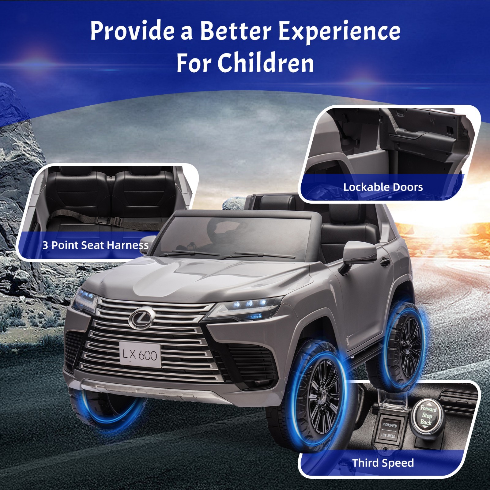 24V Kids Ride On Car Licensed LEXUS LX600 SUV w/Remote,Dual 55W Motors,Grey