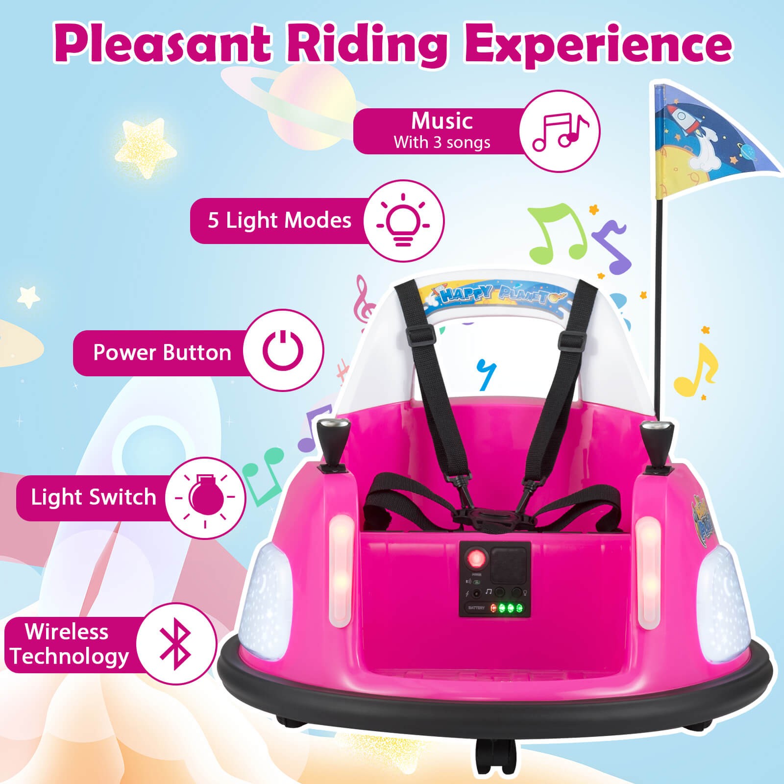 12V Kids Bumper Car360° Spin & Remote.Battery-Poweredfor 1.5-6 ages.Pink