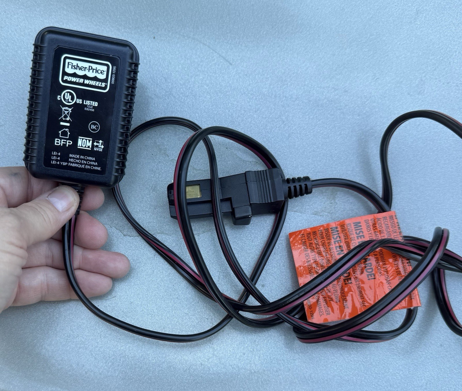 Fisher Price 00801-1778 Power Wheels 12V 1A Adapter Charger Cord, OEM