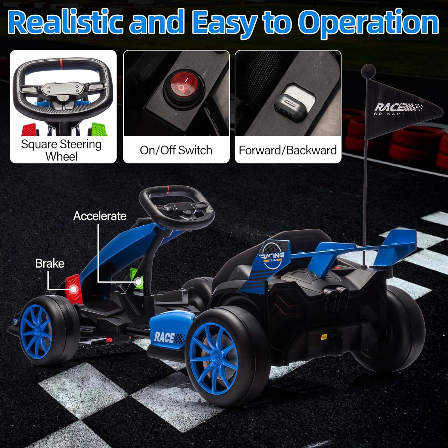 Electric Go Kart 24V 7Ah Drifting Racing Ride On Toy for Kids 6+ Max Load 135lbs